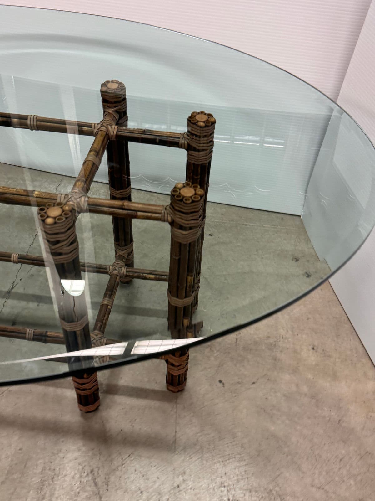 McGuire Furniture Bamboo Rattan + Glass Dining Table, Vintage - Thumbnail 9