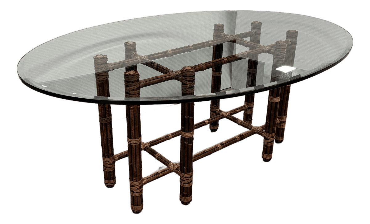 McGuire Furniture Bamboo Rattan + Glass Dining Table, Vintage - Thumbnail 2
