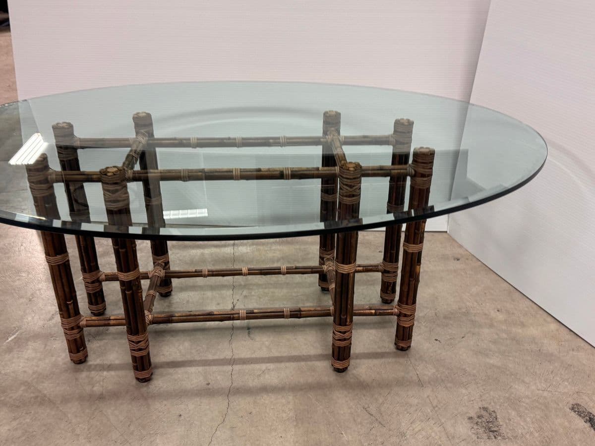 McGuire Furniture Bamboo Rattan + Glass Dining Table, Vintage - Thumbnail 10