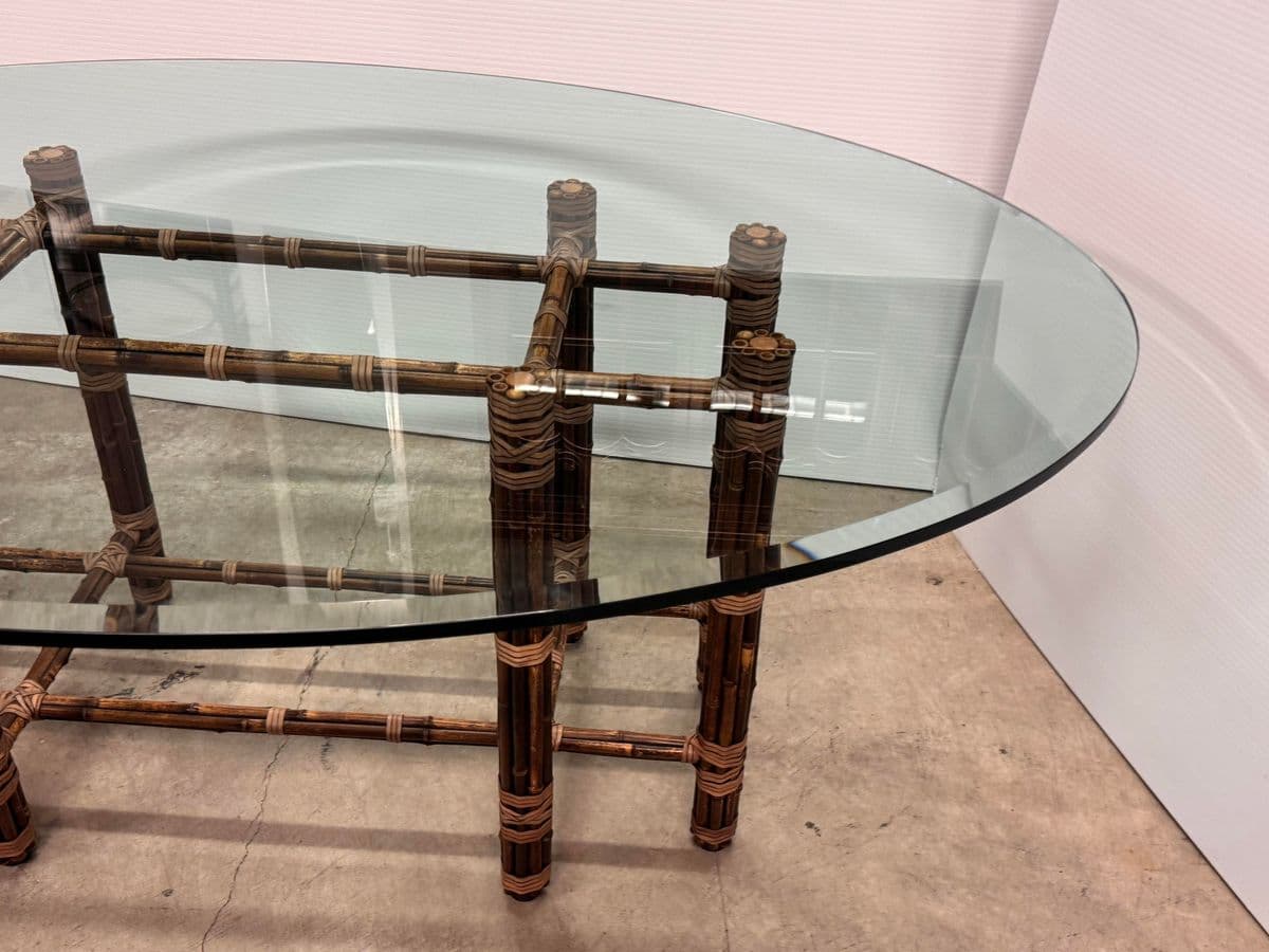 McGuire Furniture Bamboo Rattan + Glass Dining Table, Vintage - Thumbnail 12