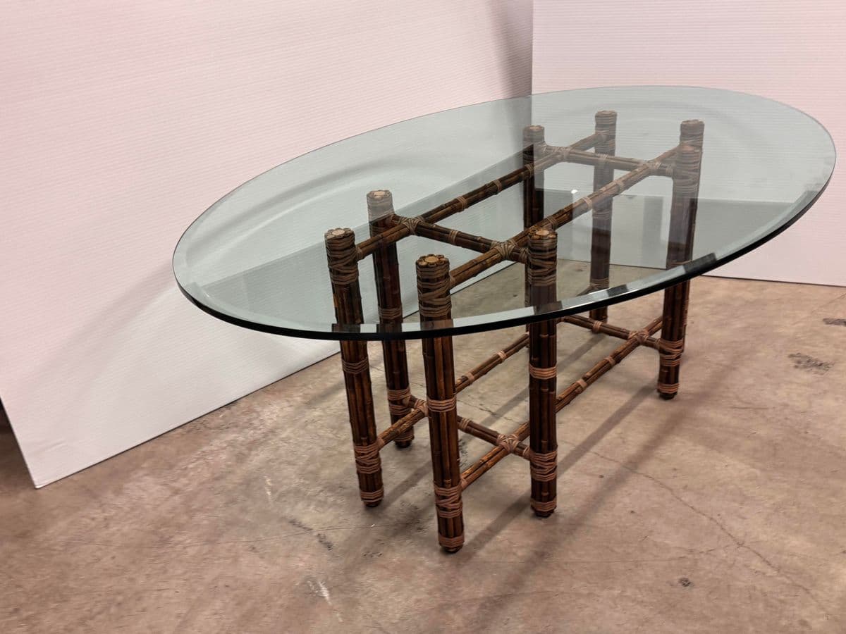 McGuire Furniture Bamboo Rattan + Glass Dining Table, Vintage - Thumbnail 13