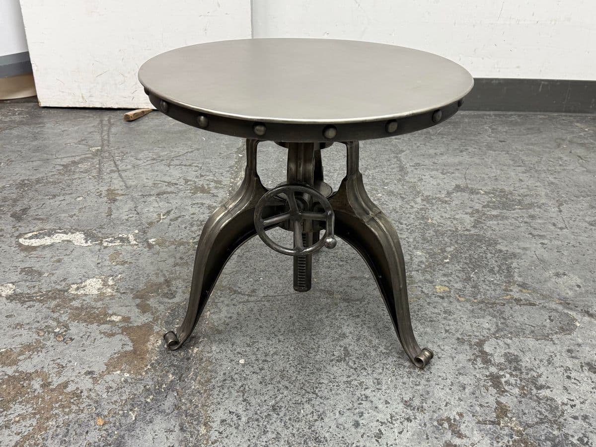 Arhaus Industrial Modern Round Metal Adjustable Weston Crank End Table - Thumbnail 4