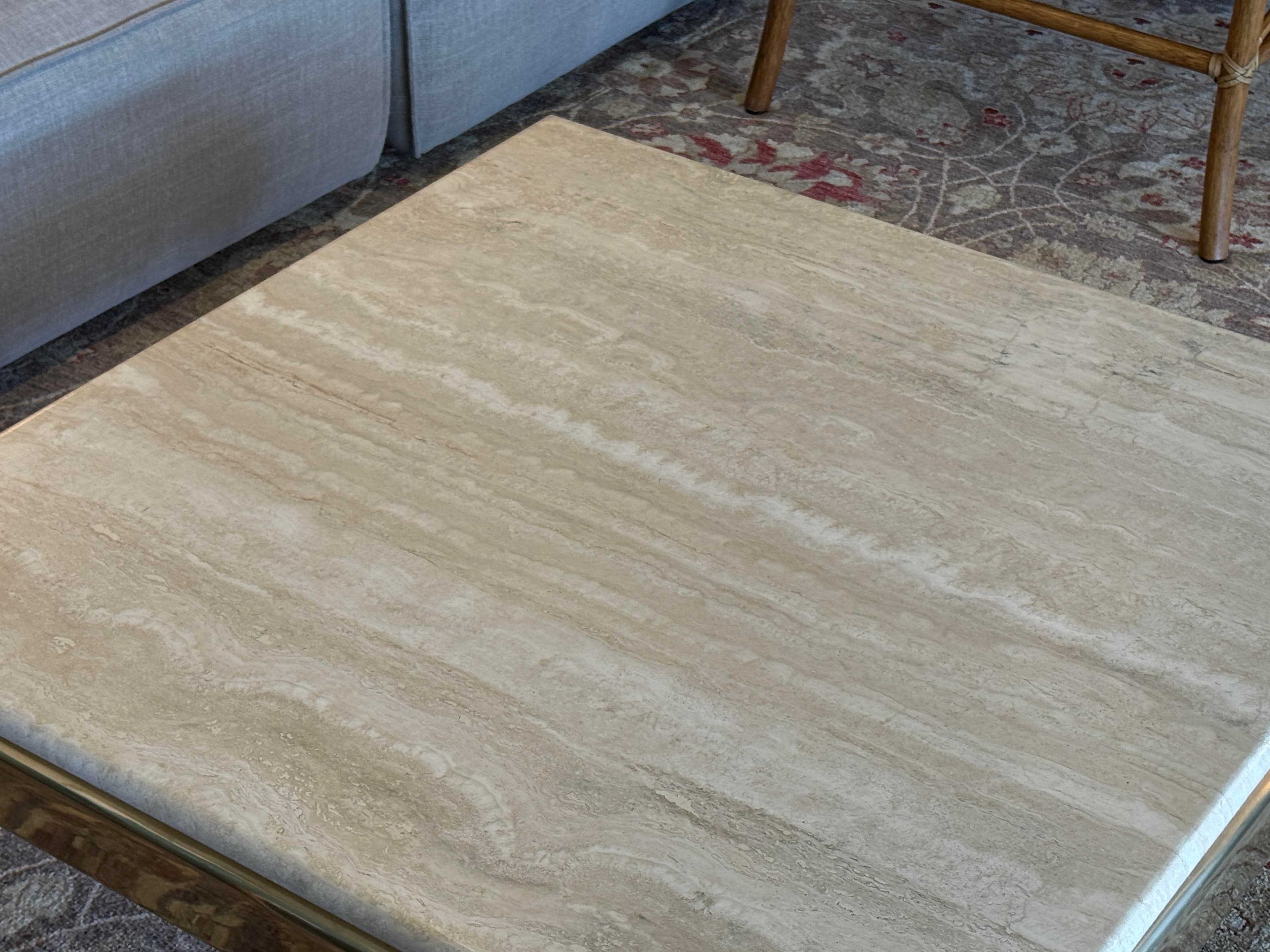 Henredon Italian Travertine + Brass Coffee Table, Circa 1970's - Thumbnail 9