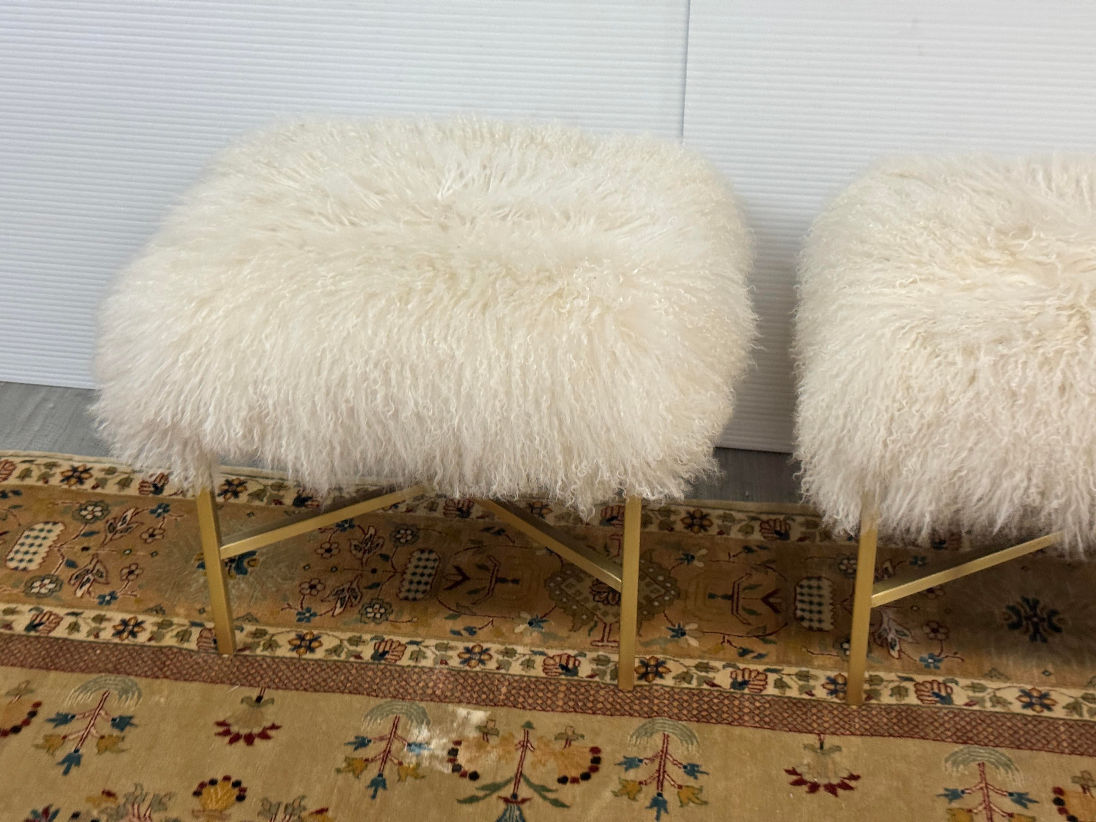 Outpost Original Tibetan Lambskin + Brass Ottomans, Pair - Thumbnail 6
