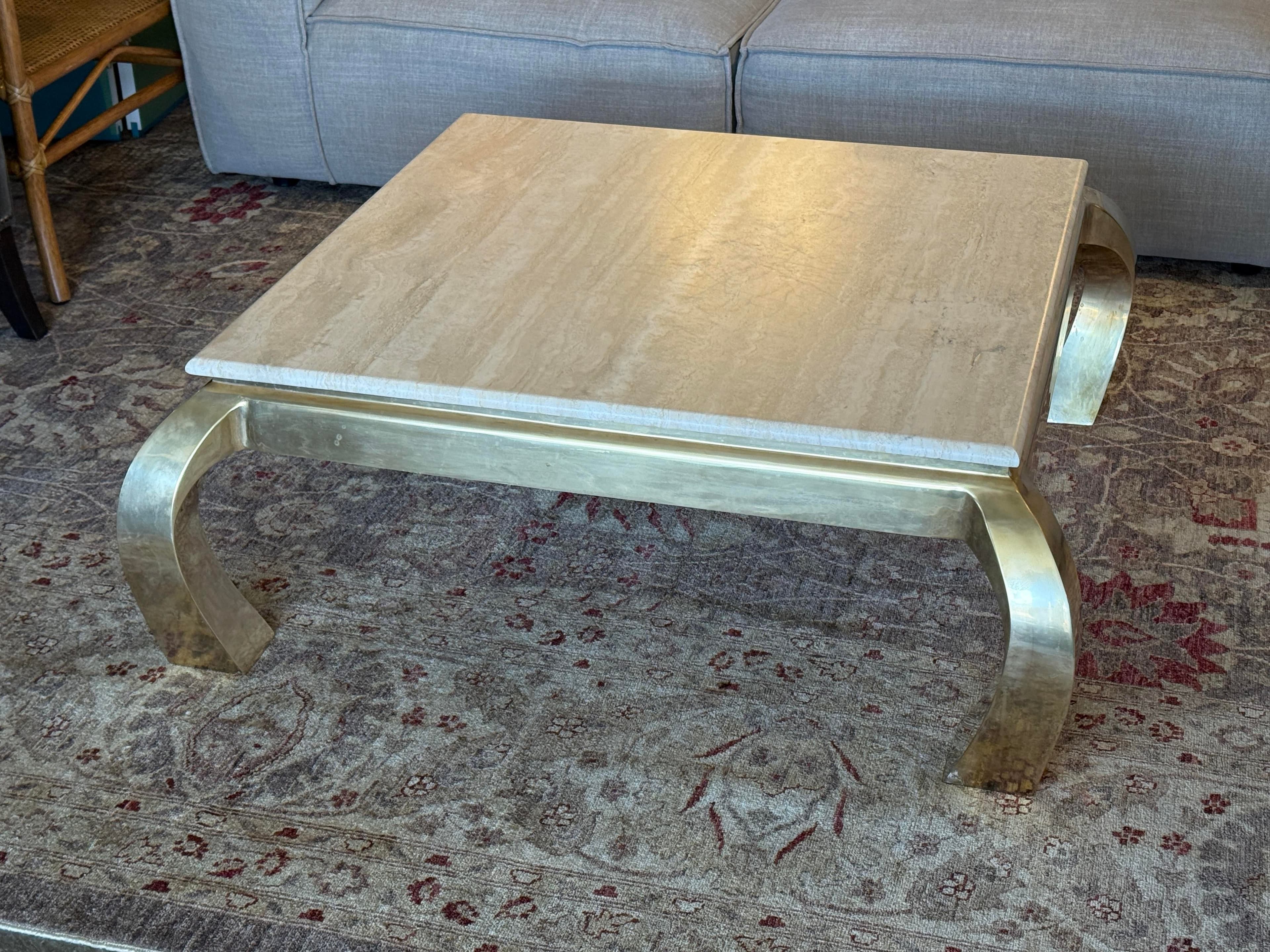 Henredon Italian Travertine + Brass Coffee Table, Circa 1970's - Thumbnail 7
