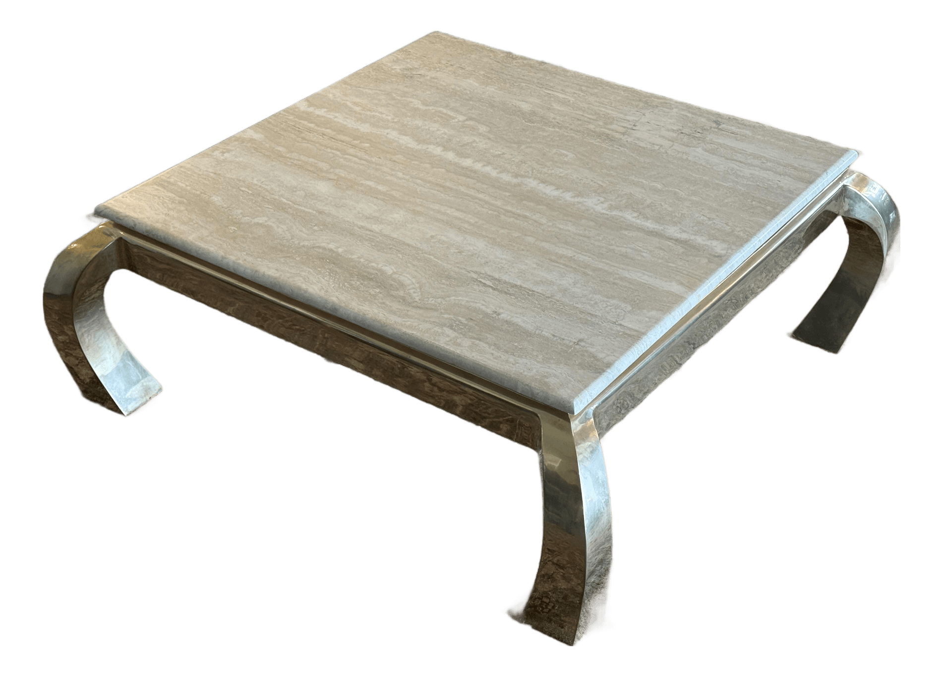 Henredon Italian Travertine + Brass Coffee Table, Circa 1970's - Thumbnail 2