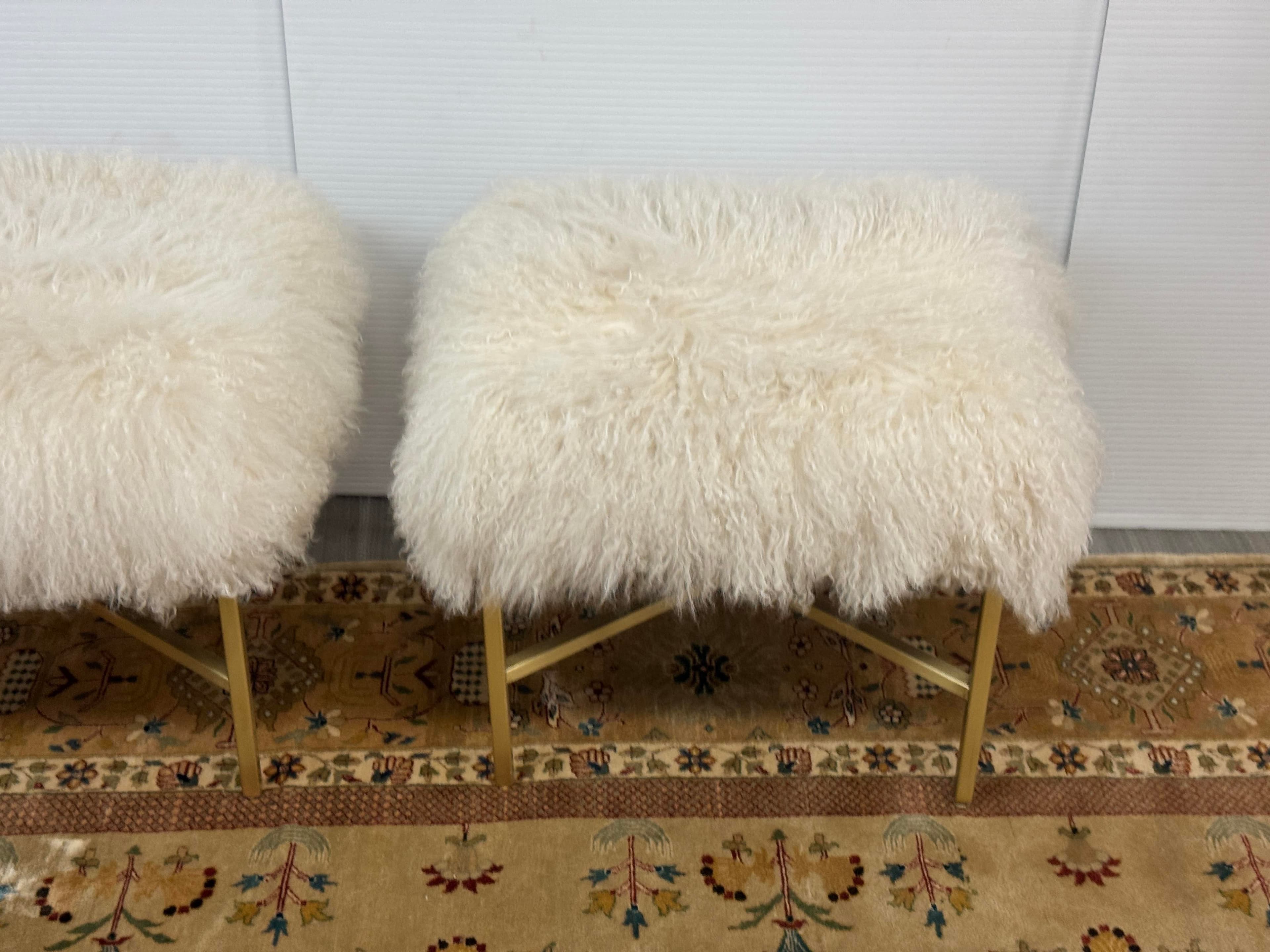 Outpost Original Tibetan Lambskin + Brass Ottomans, Pair - Thumbnail 7