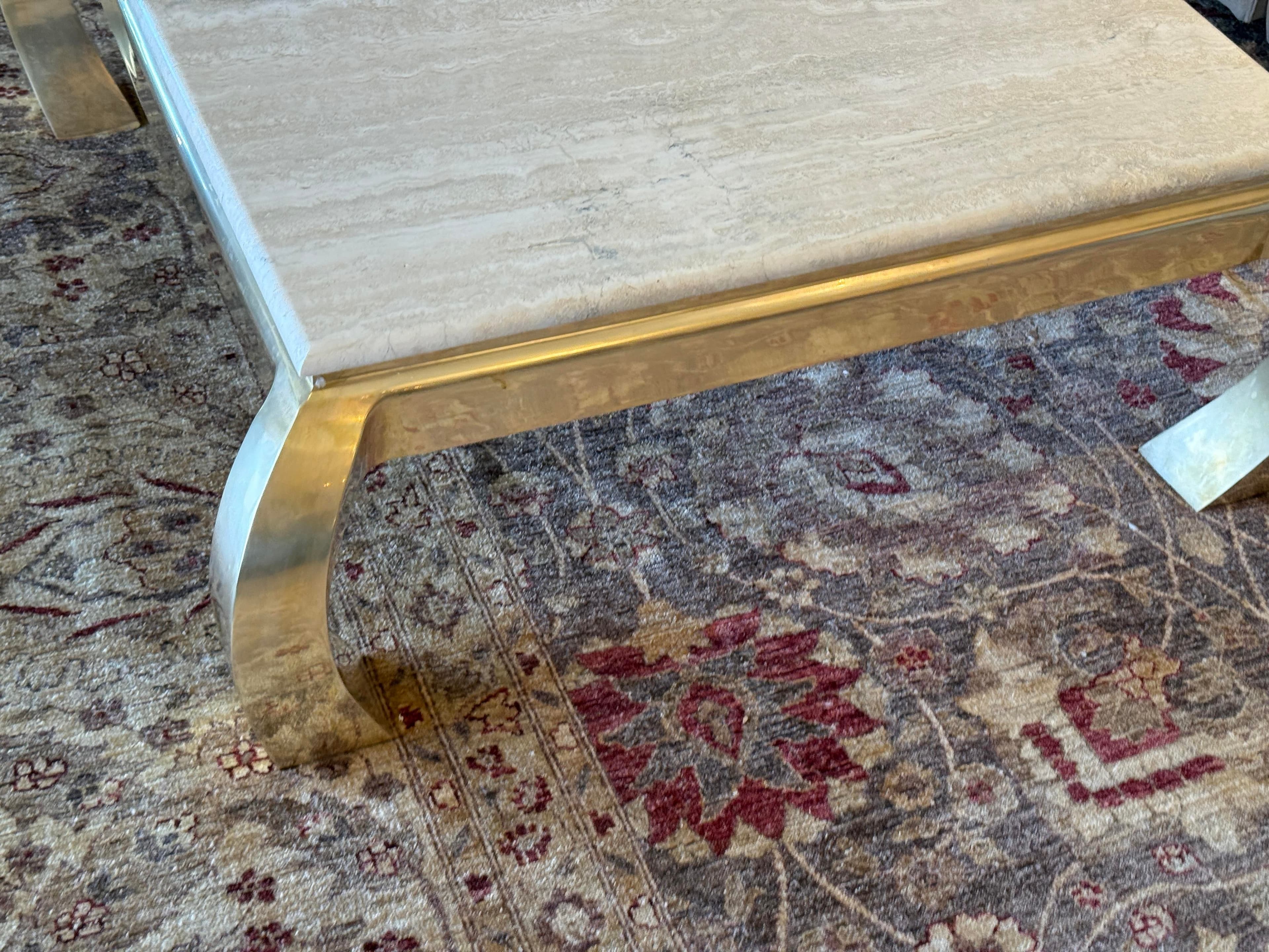 Henredon Italian Travertine + Brass Coffee Table, Circa 1970's - Thumbnail 6