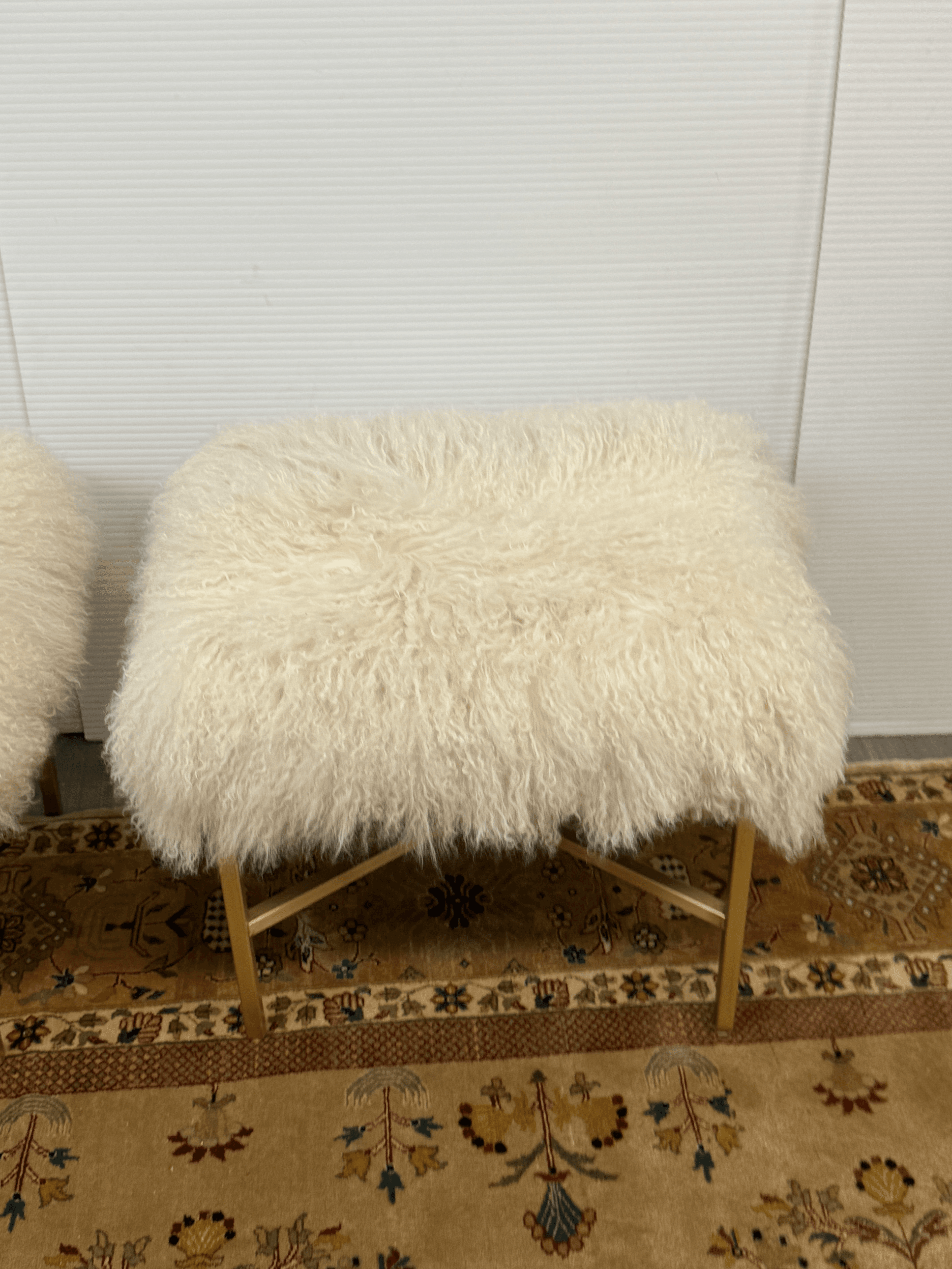 Outpost Original Tibetan Lambskin + Brass Ottomans, Pair - Thumbnail 4