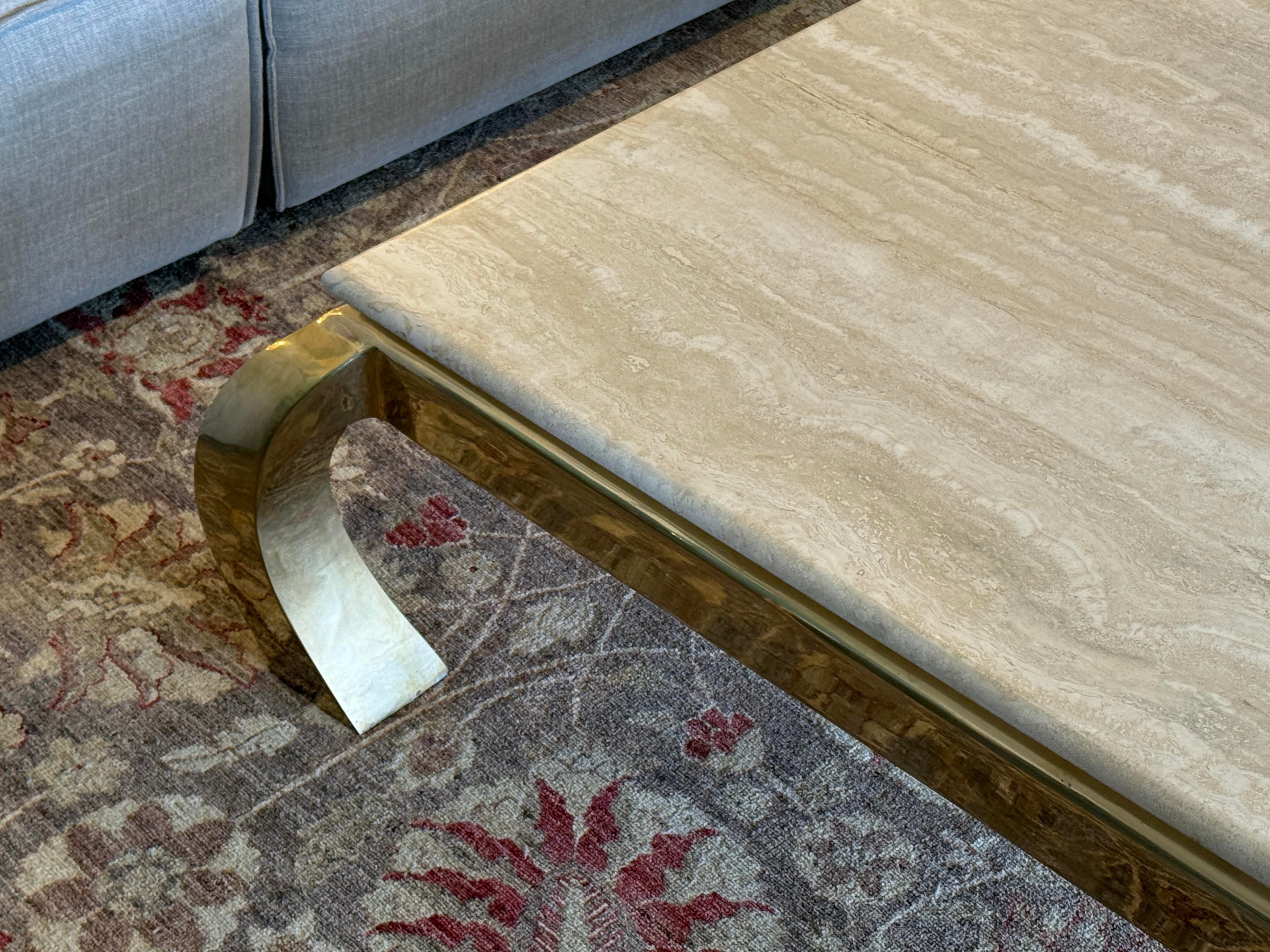 Henredon Italian Travertine + Brass Coffee Table, Circa 1970's - Thumbnail 13
