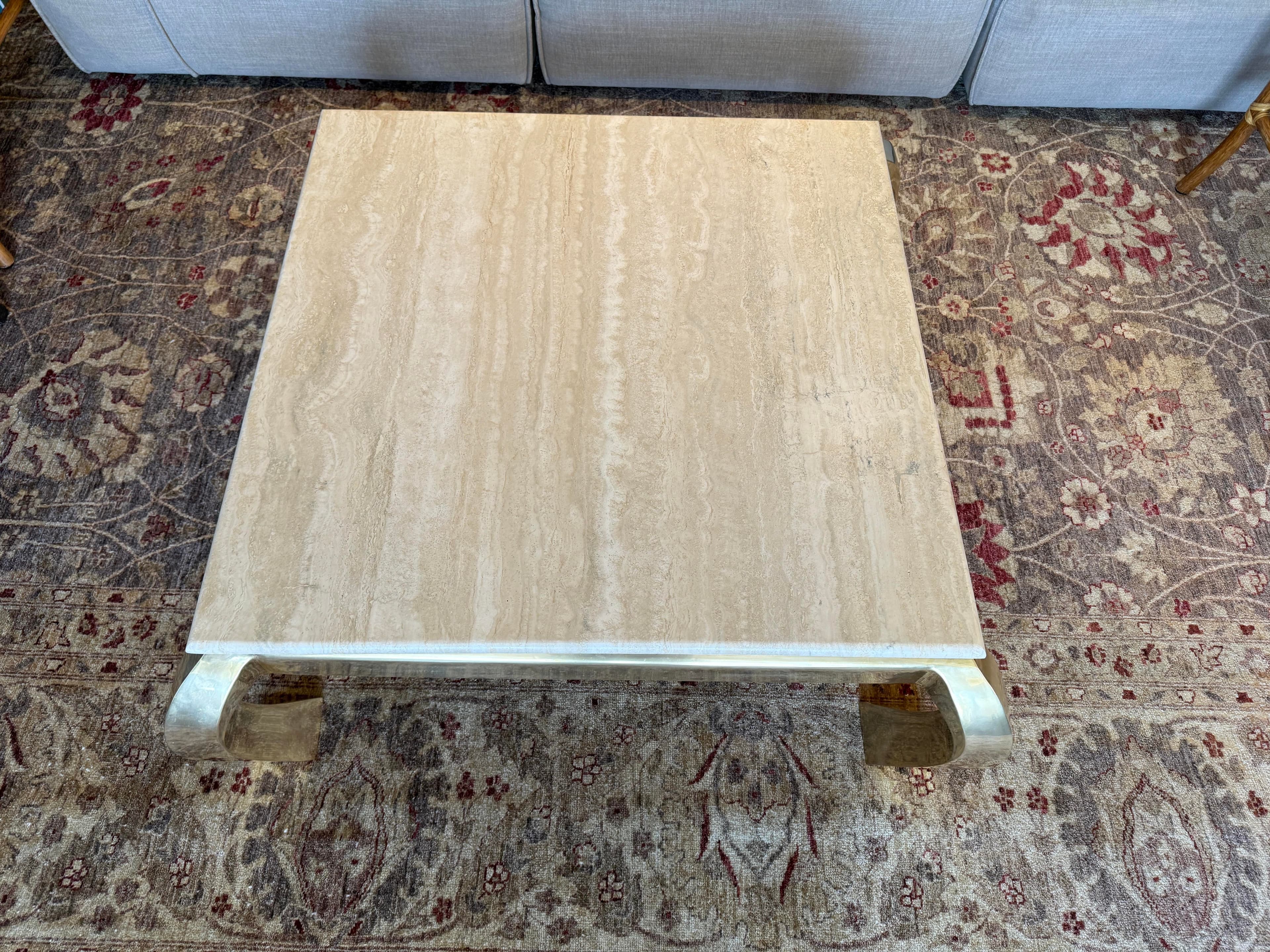 Henredon Italian Travertine + Brass Coffee Table, Circa 1970's - Thumbnail 11