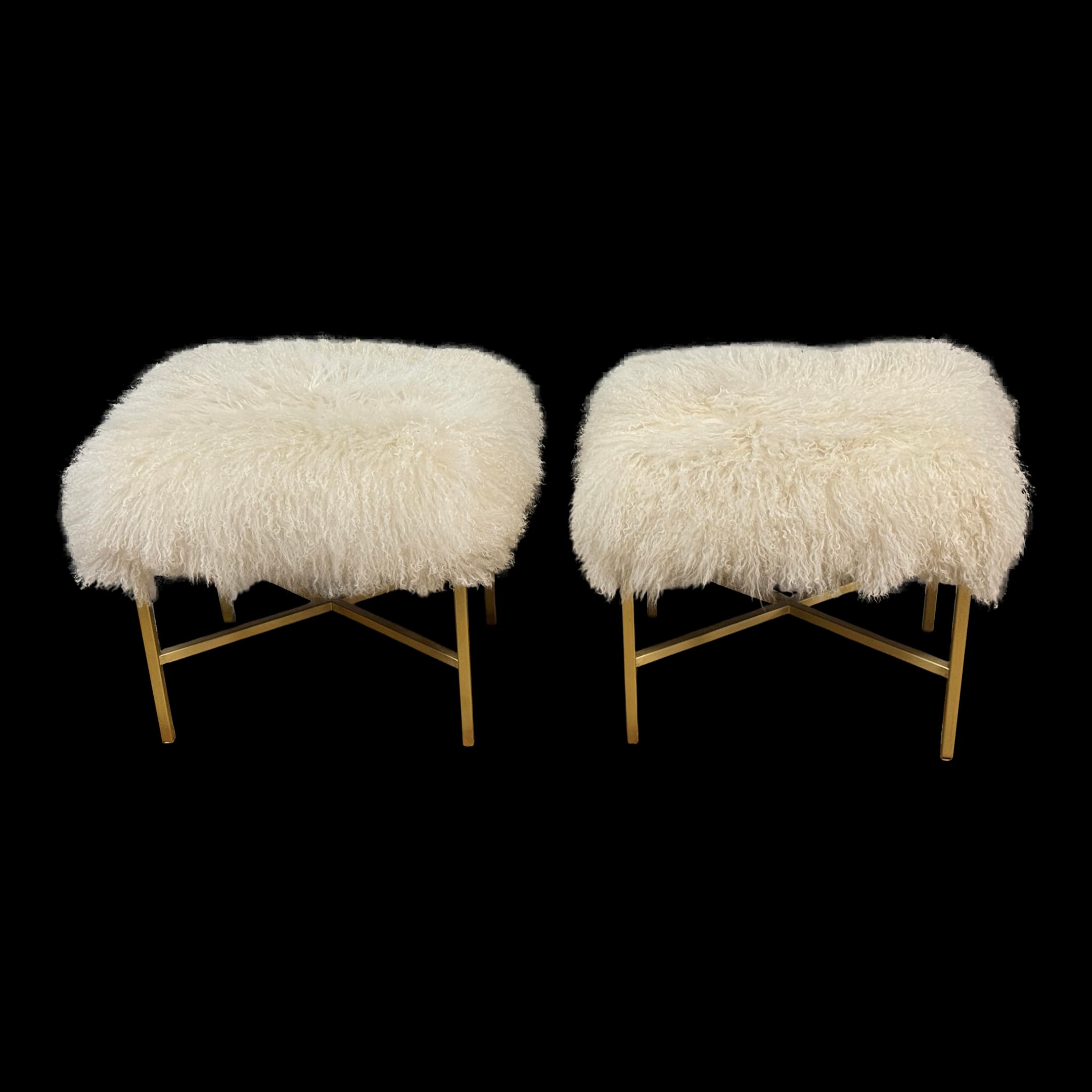 Outpost Original Tibetan Lambskin + Brass Ottomans, Pair - Thumbnail 2