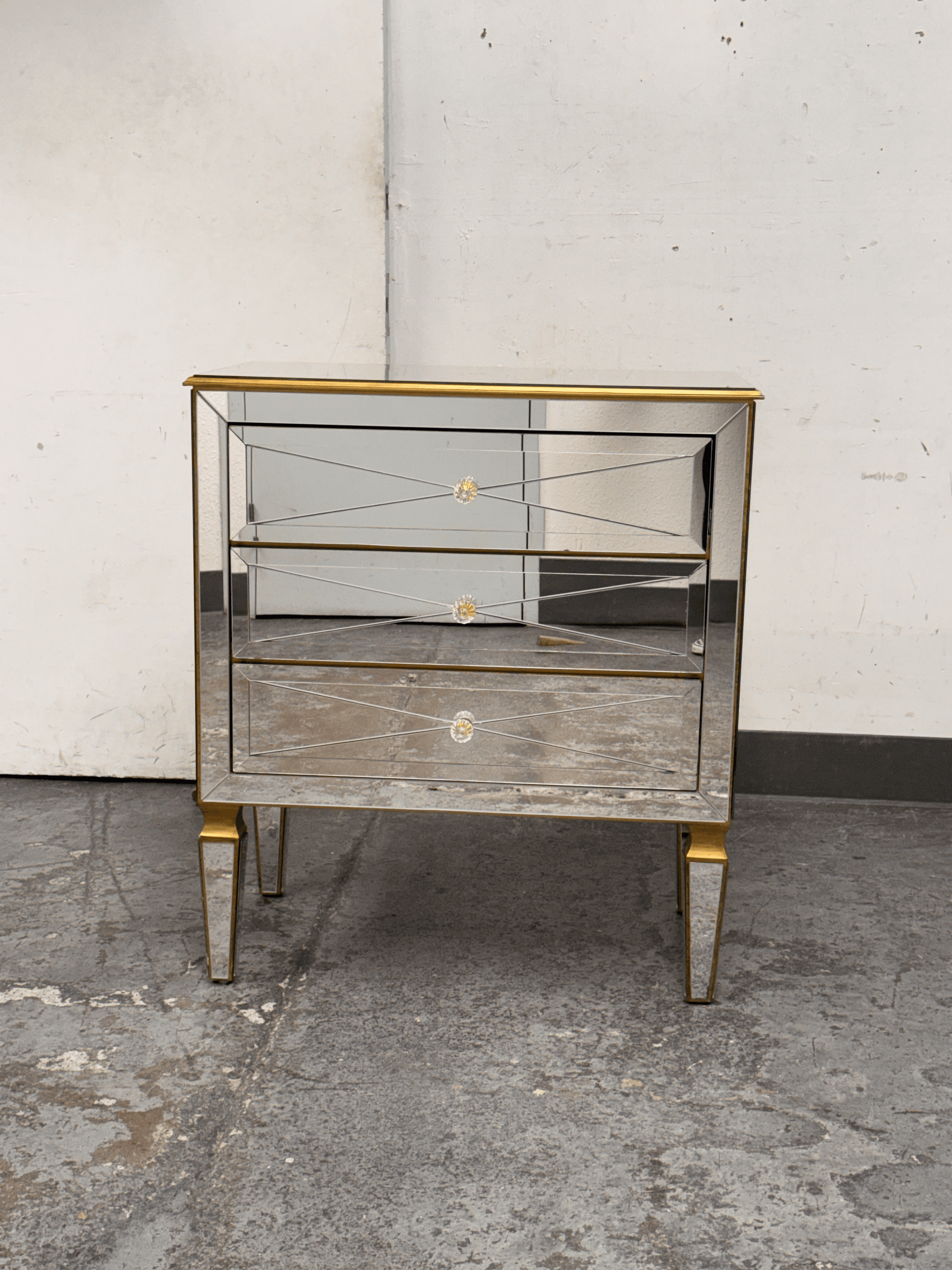 Hollywood Regency Three Drawer Mirrored Chest/Nightstand - Thumbnail 3