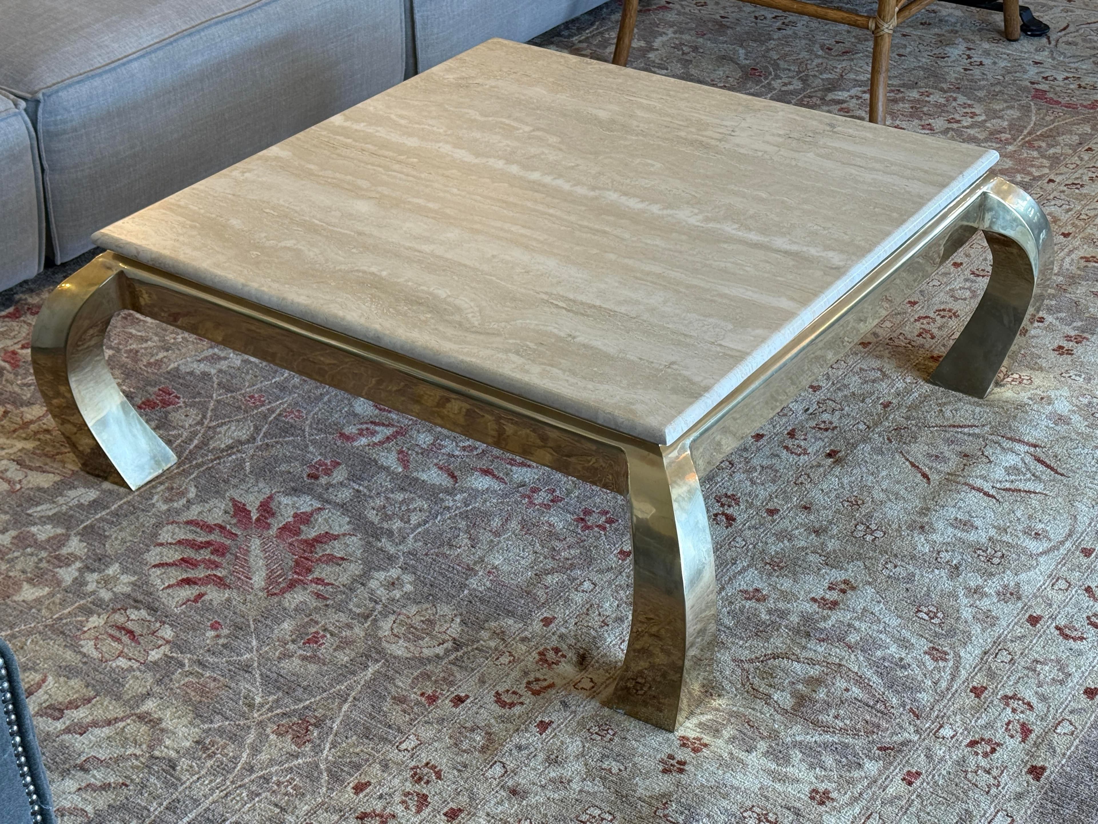 Henredon Italian Travertine + Brass Coffee Table, Circa 1970's - Thumbnail 5