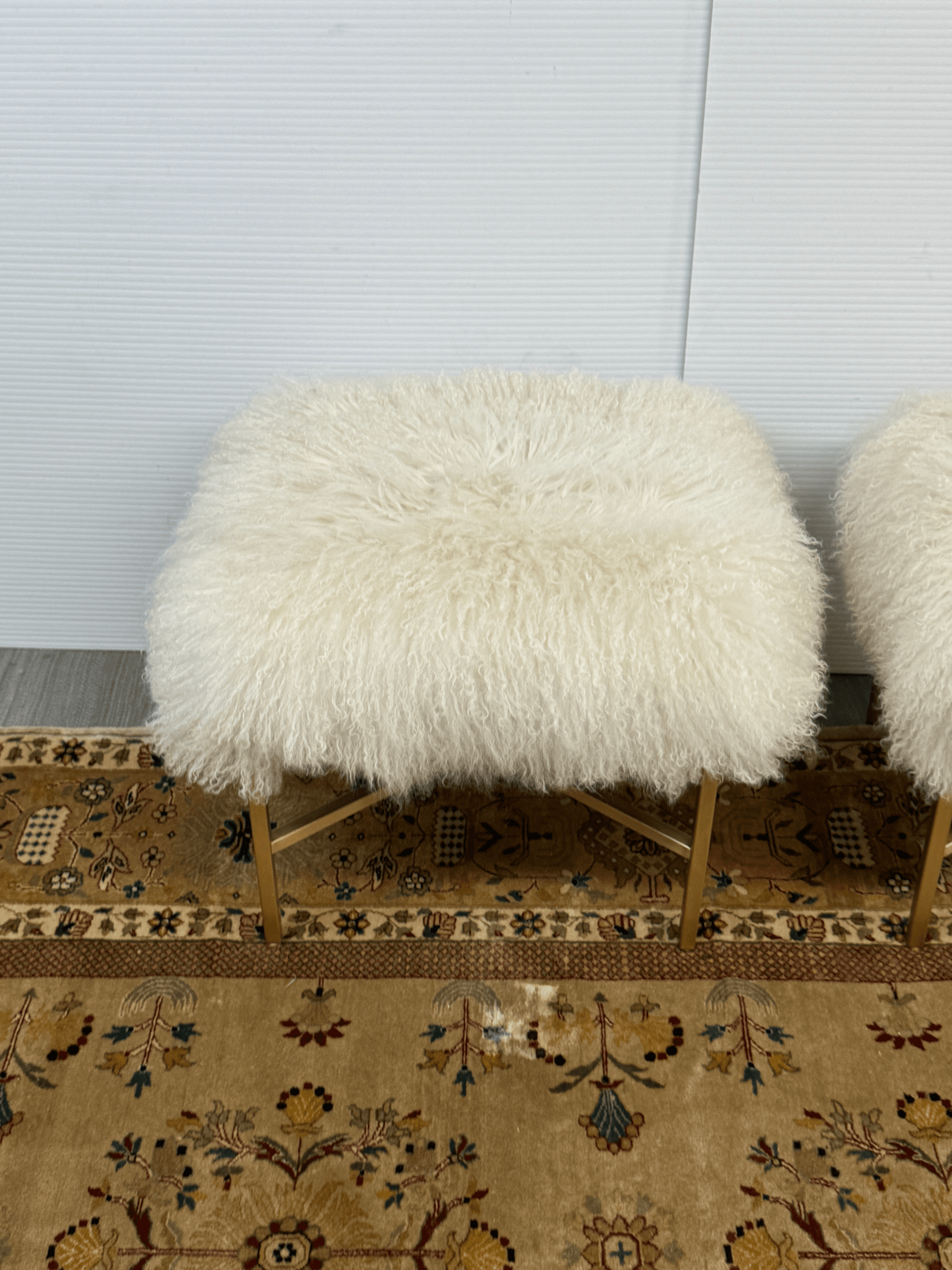 Outpost Original Tibetan Lambskin + Brass Ottomans, Pair - Thumbnail 5
