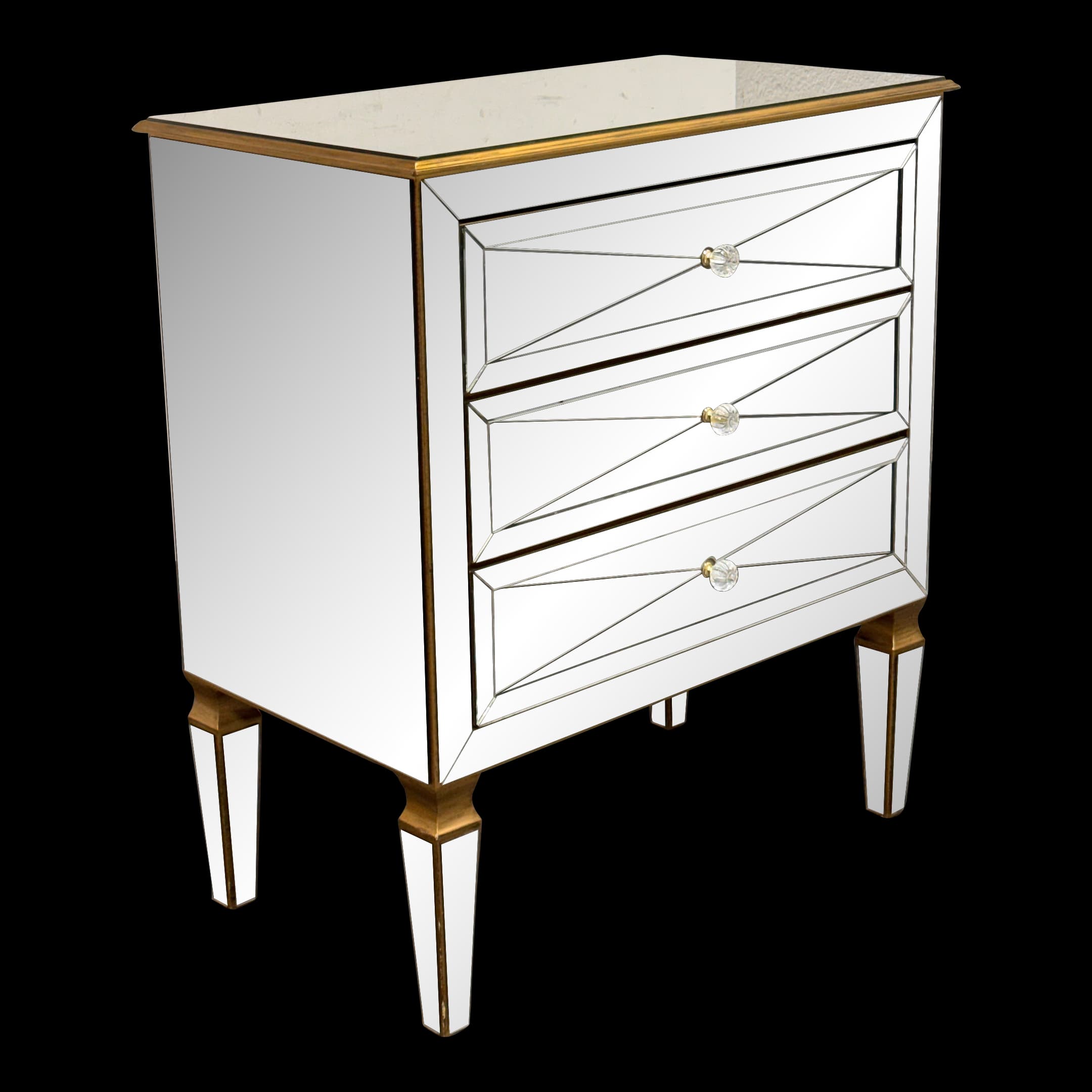 Hollywood Regency Three Drawer Mirrored Chest/Nightstand - Thumbnail 2