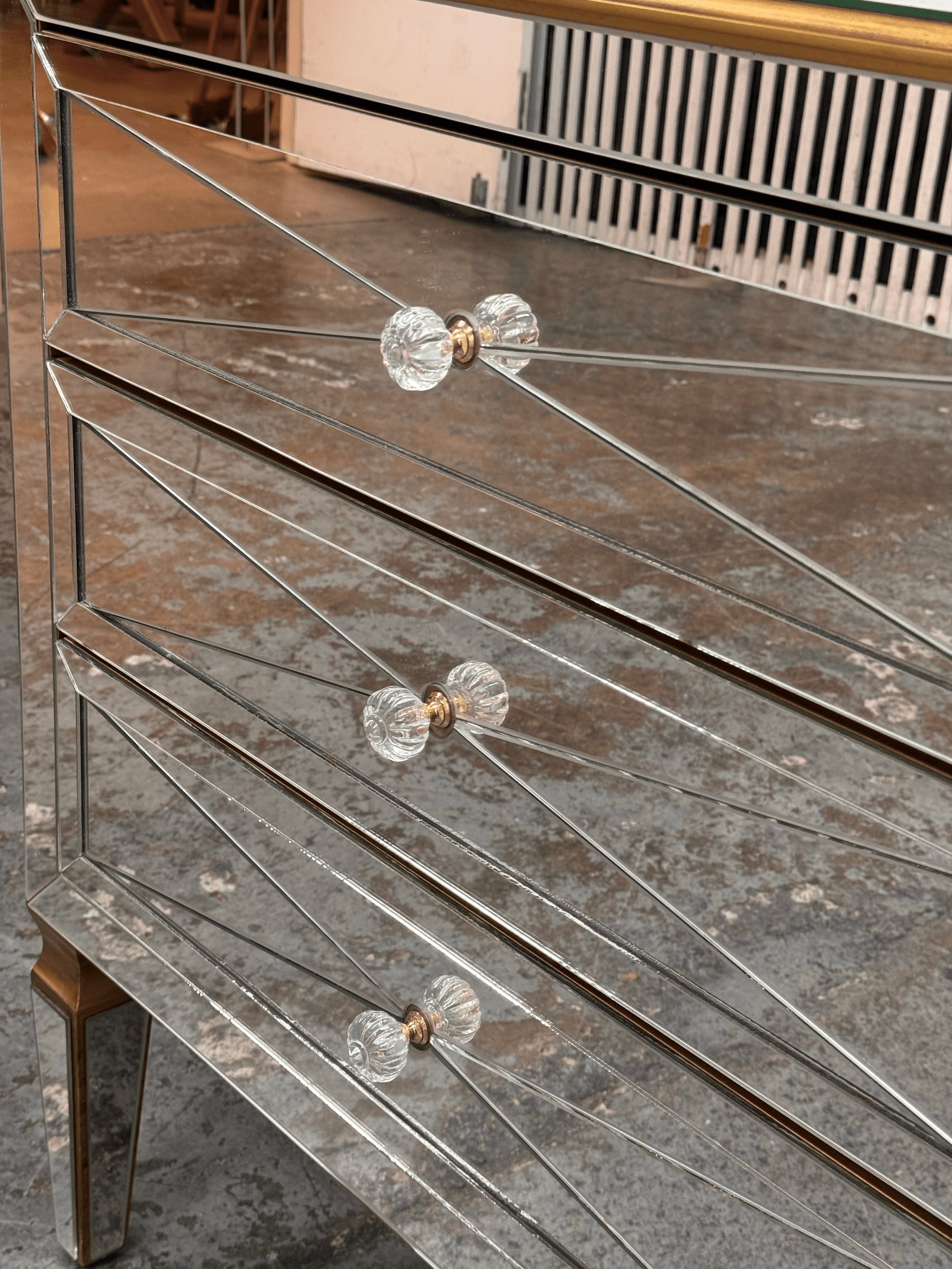 Hollywood Regency Three Drawer Mirrored Chest/Nightstand - Thumbnail 8