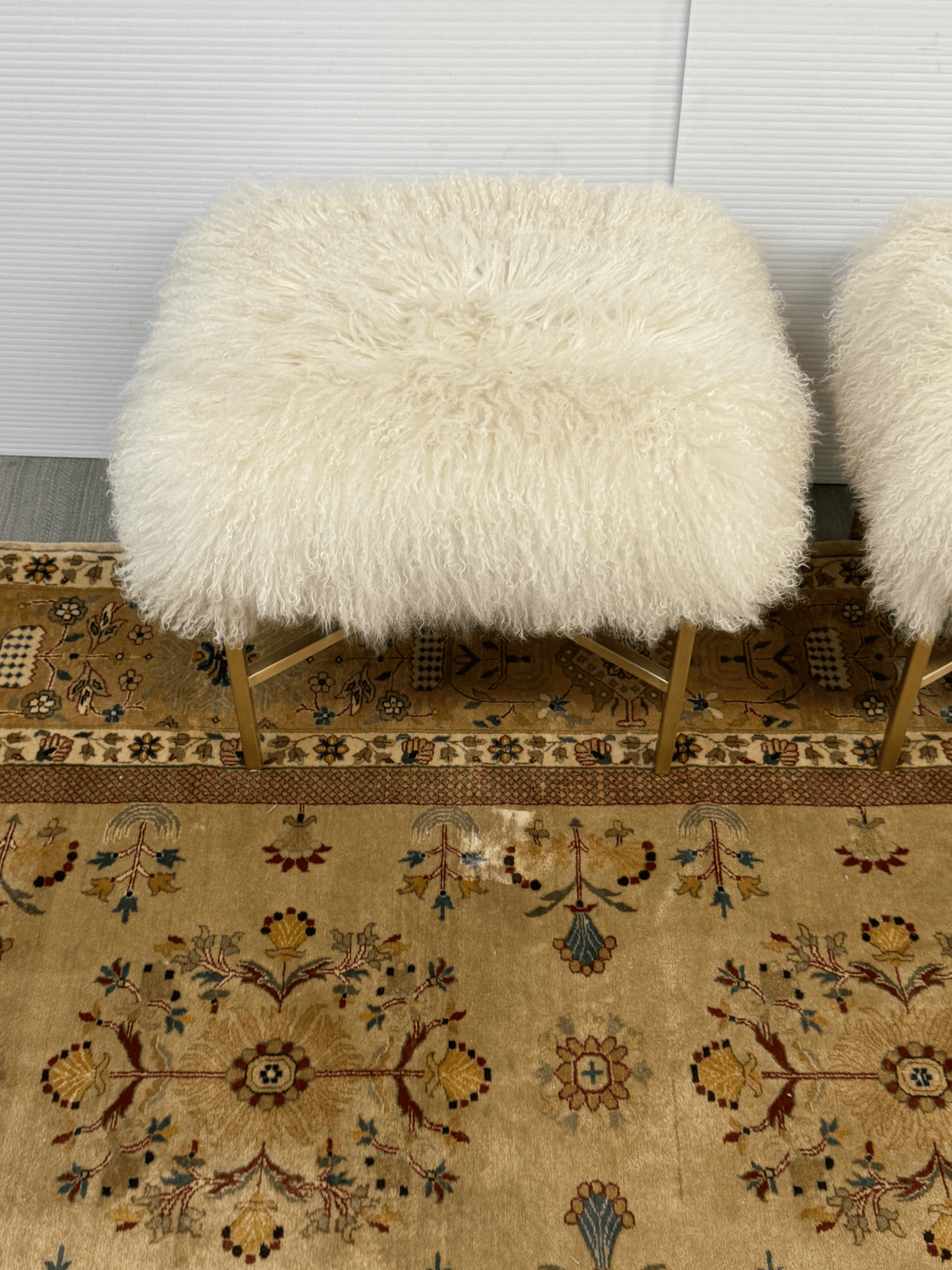 Outpost Original Tibetan Lambskin + Brass Ottomans, Pair - Thumbnail 10