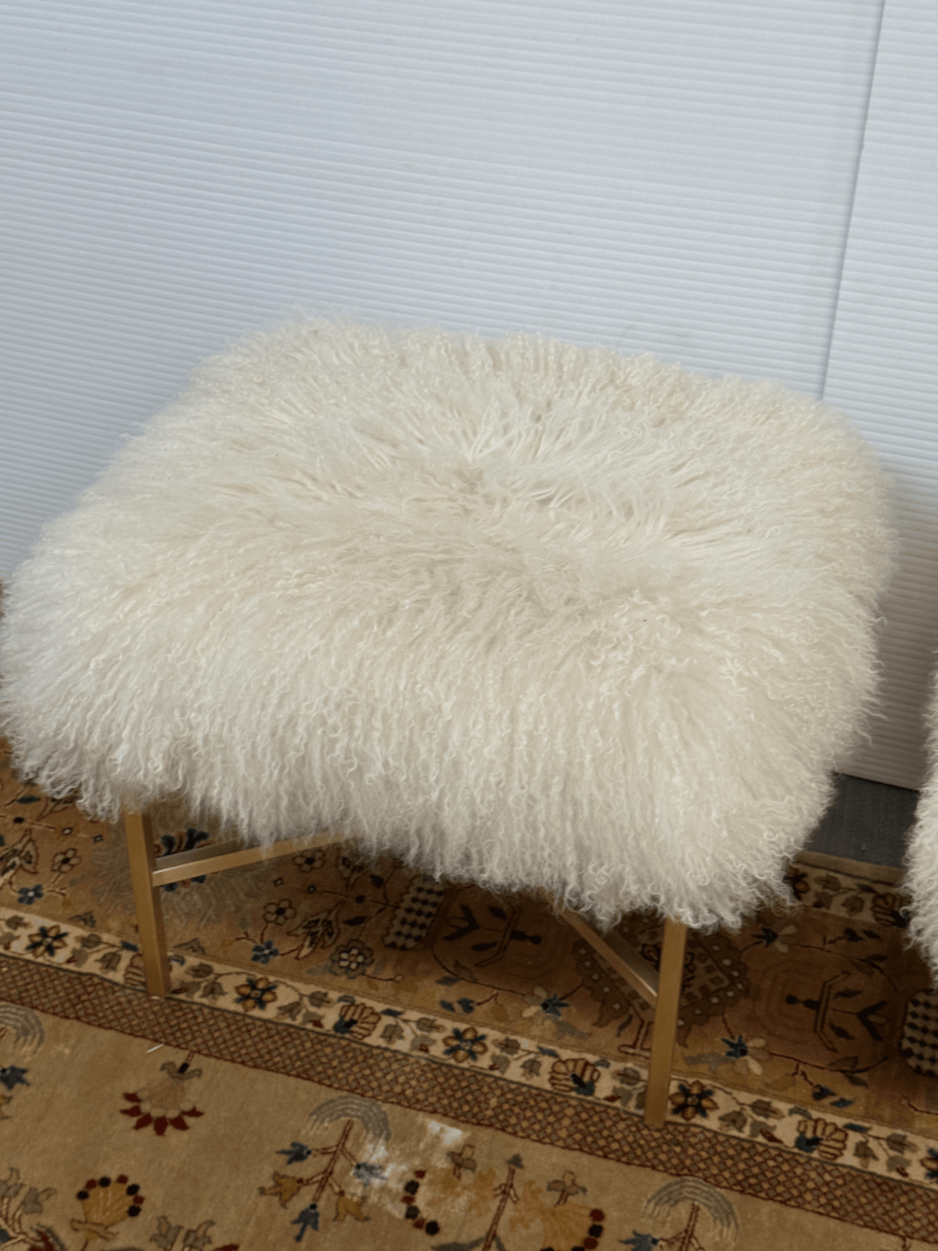 Outpost Original Tibetan Lambskin + Brass Ottomans, Pair - Thumbnail 8