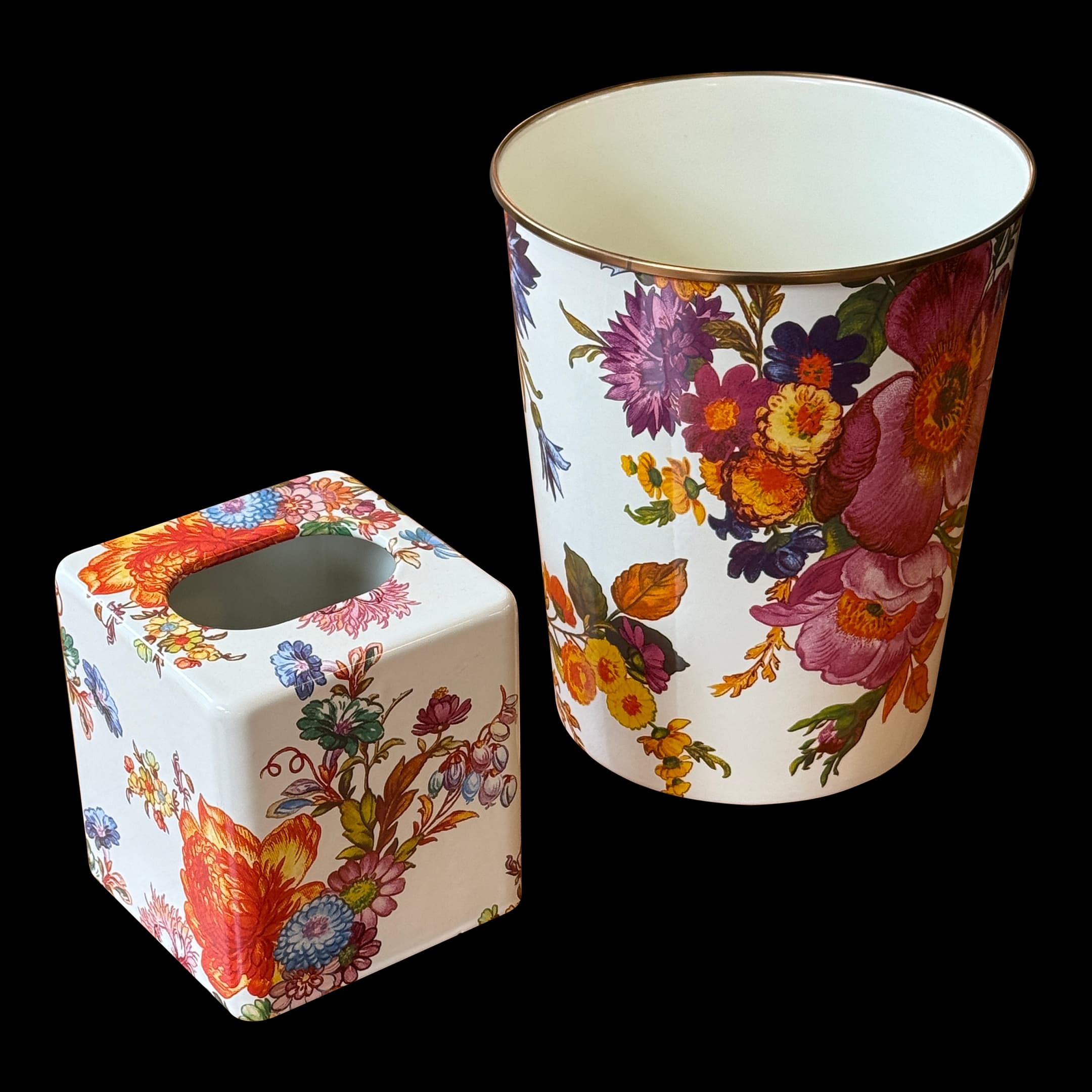 Mackenzie Childs Flower Market Boutique Tissue Box + Waste Basket - Thumbnail 2