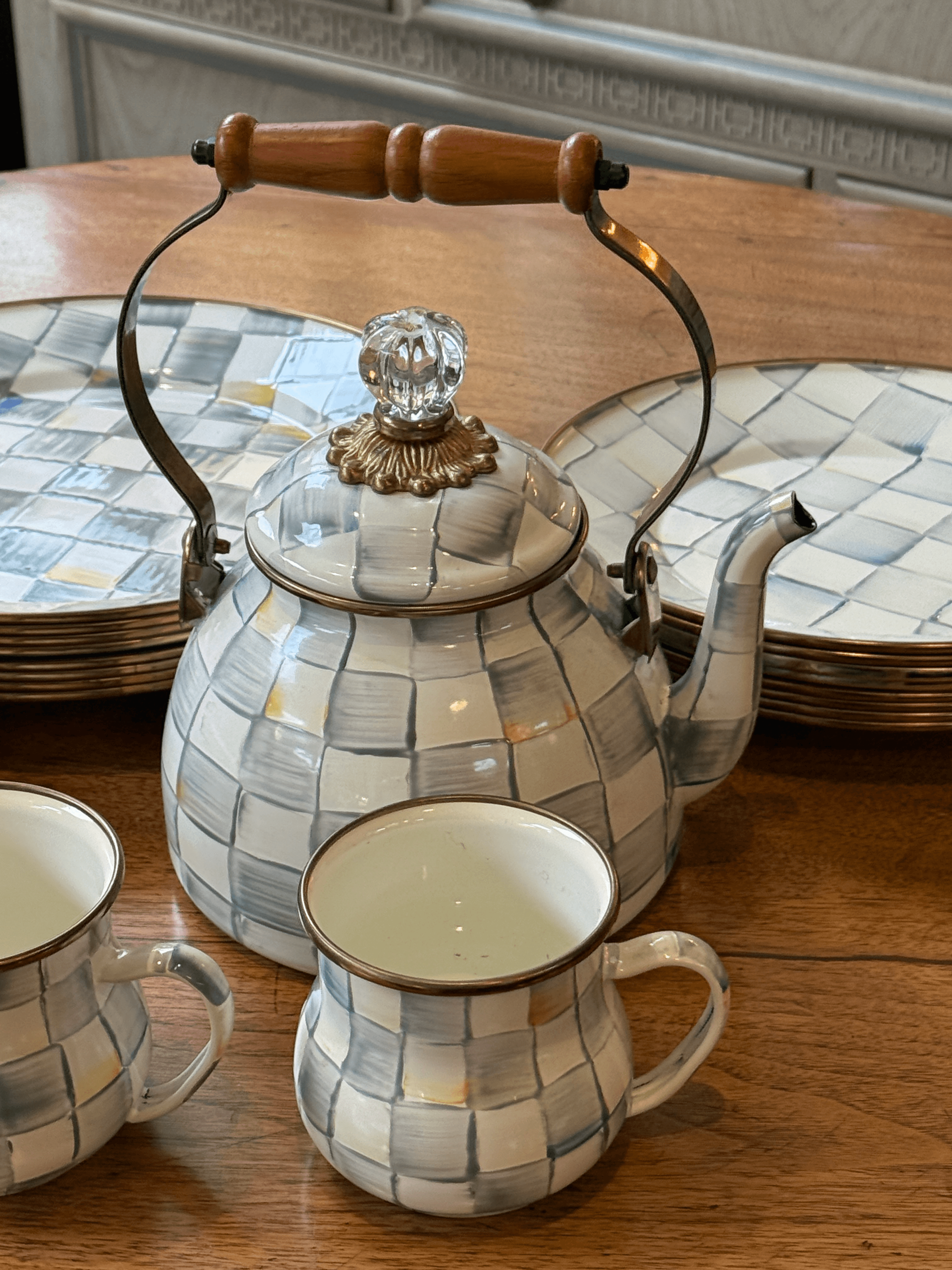 Mackenzie Childs Enamelware Sterling Check Dinnerware, Set of Twenty Nine - Thumbnail 7