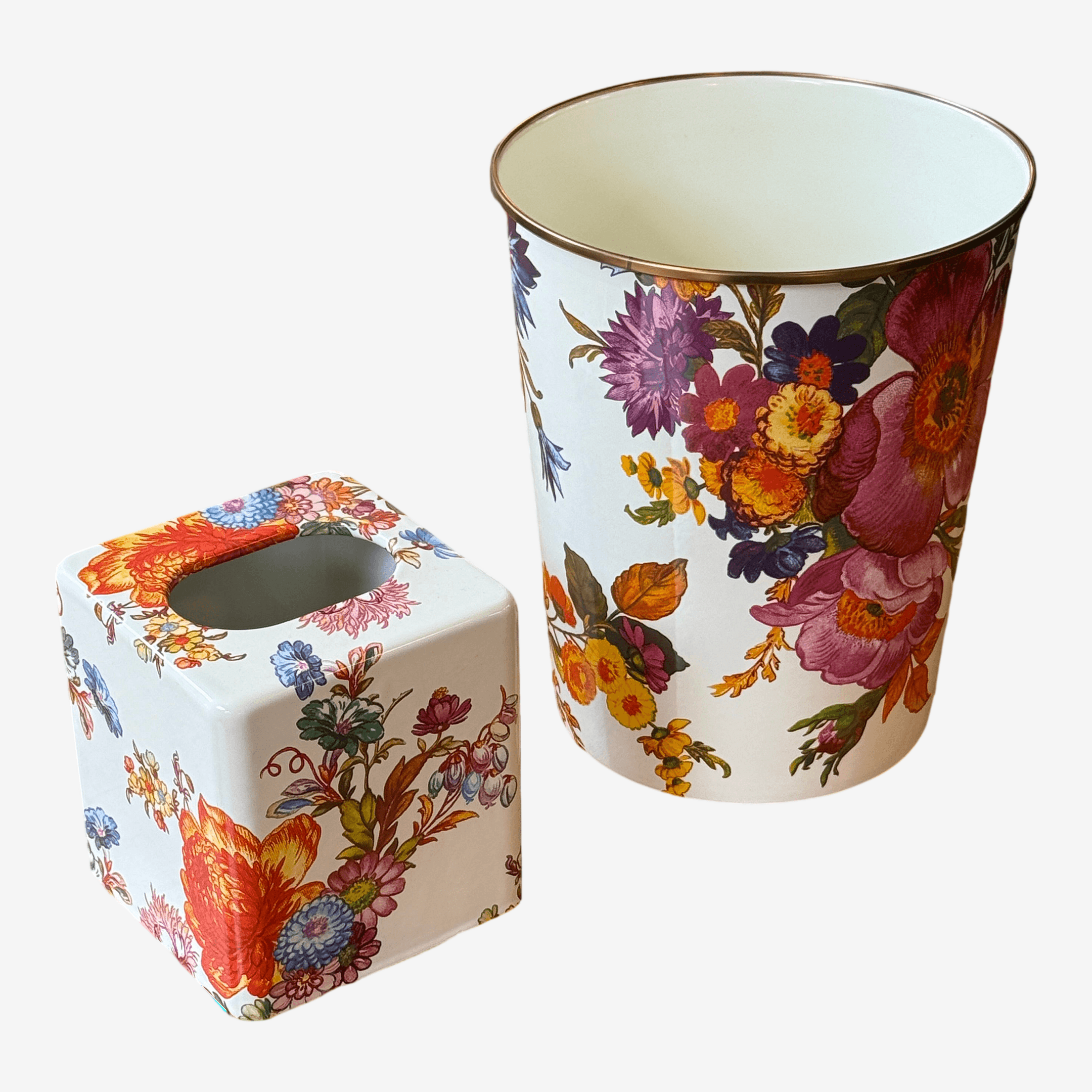 Mackenzie Childs Flower Market Boutique Tissue Box + Waste Basket - Image 1