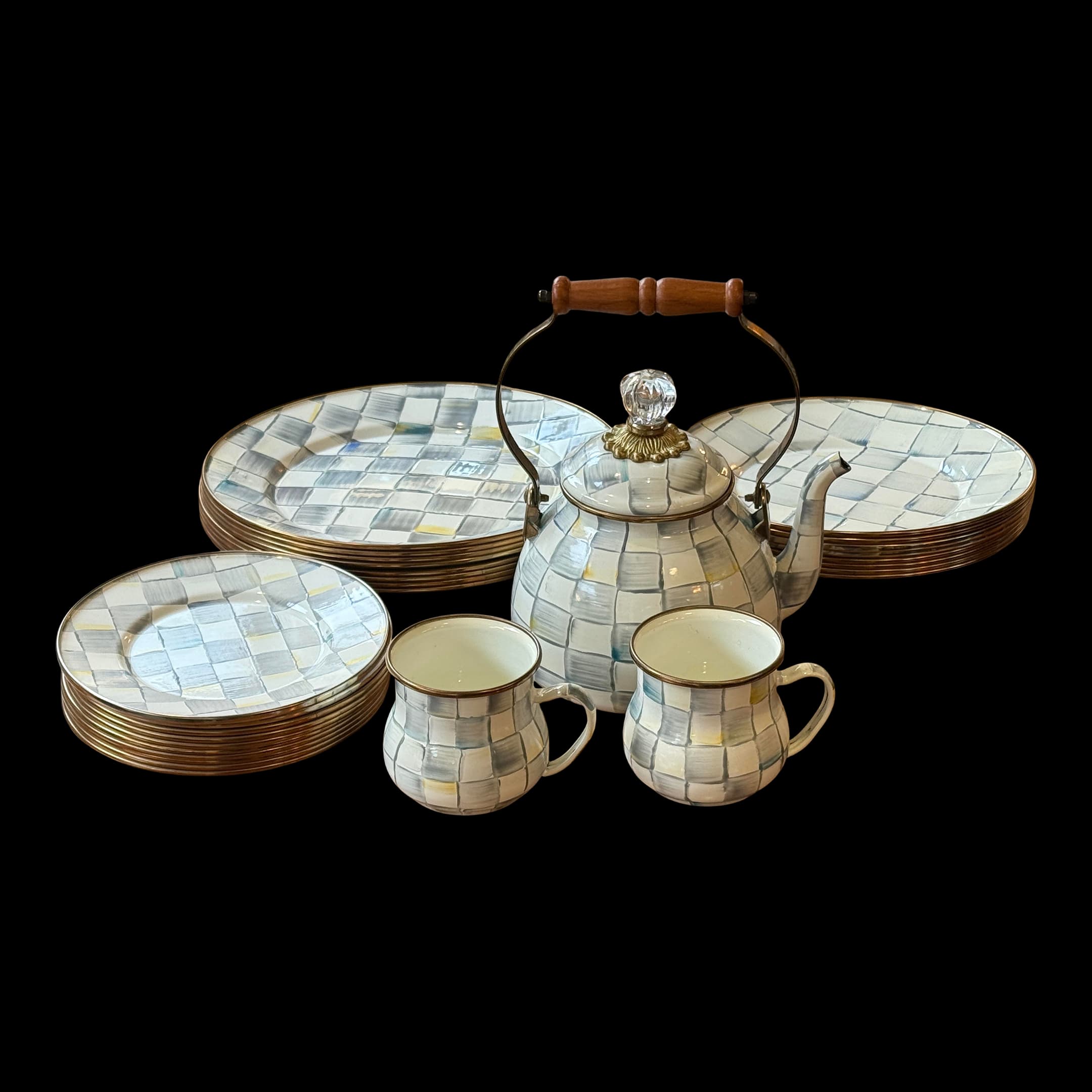 Mackenzie Childs Enamelware Sterling Check Dinnerware, Set of Twenty Nine - Thumbnail 2