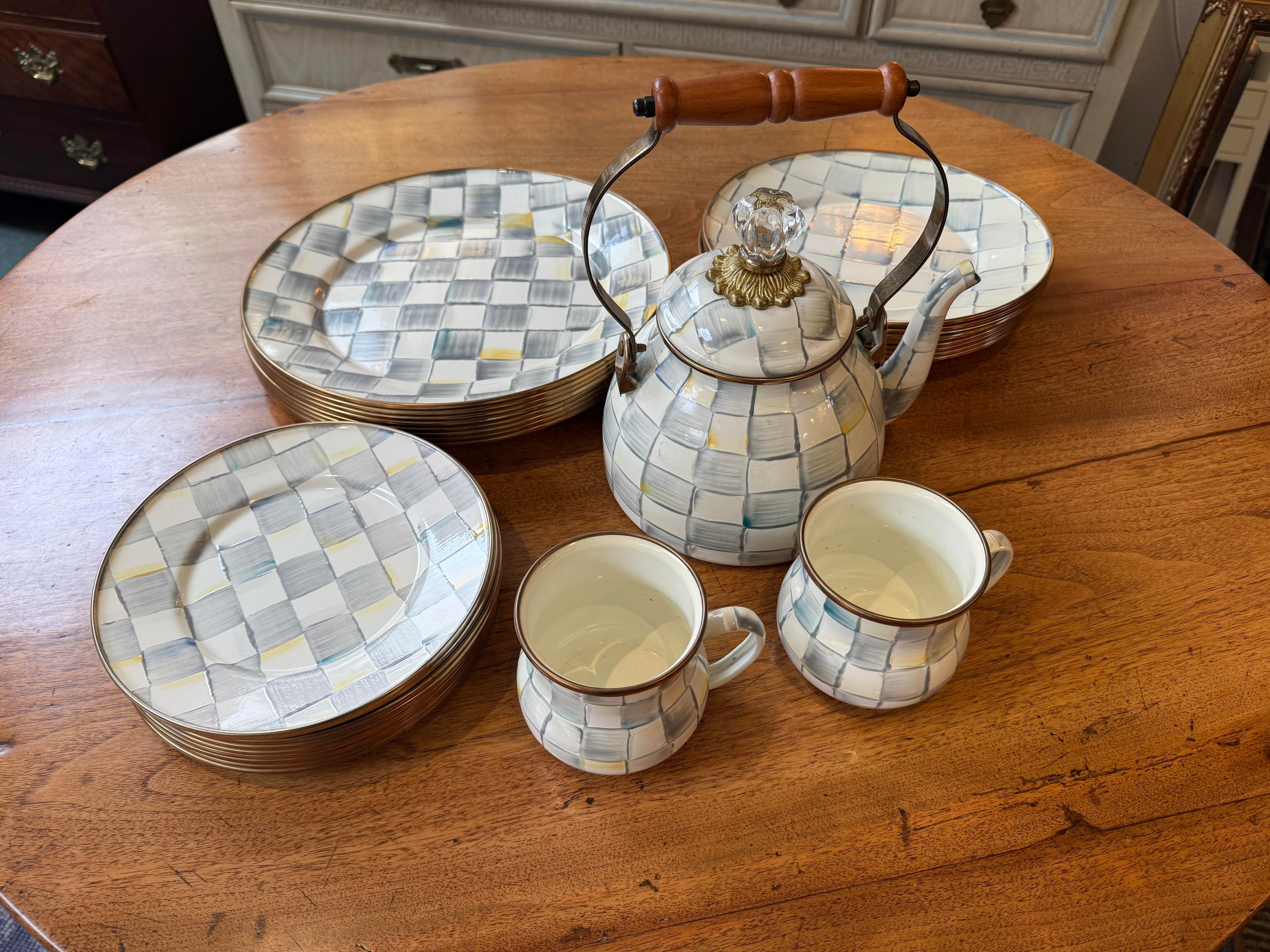 Mackenzie Childs Enamelware Sterling Check Dinnerware, Set of Twenty Nine - Thumbnail 11