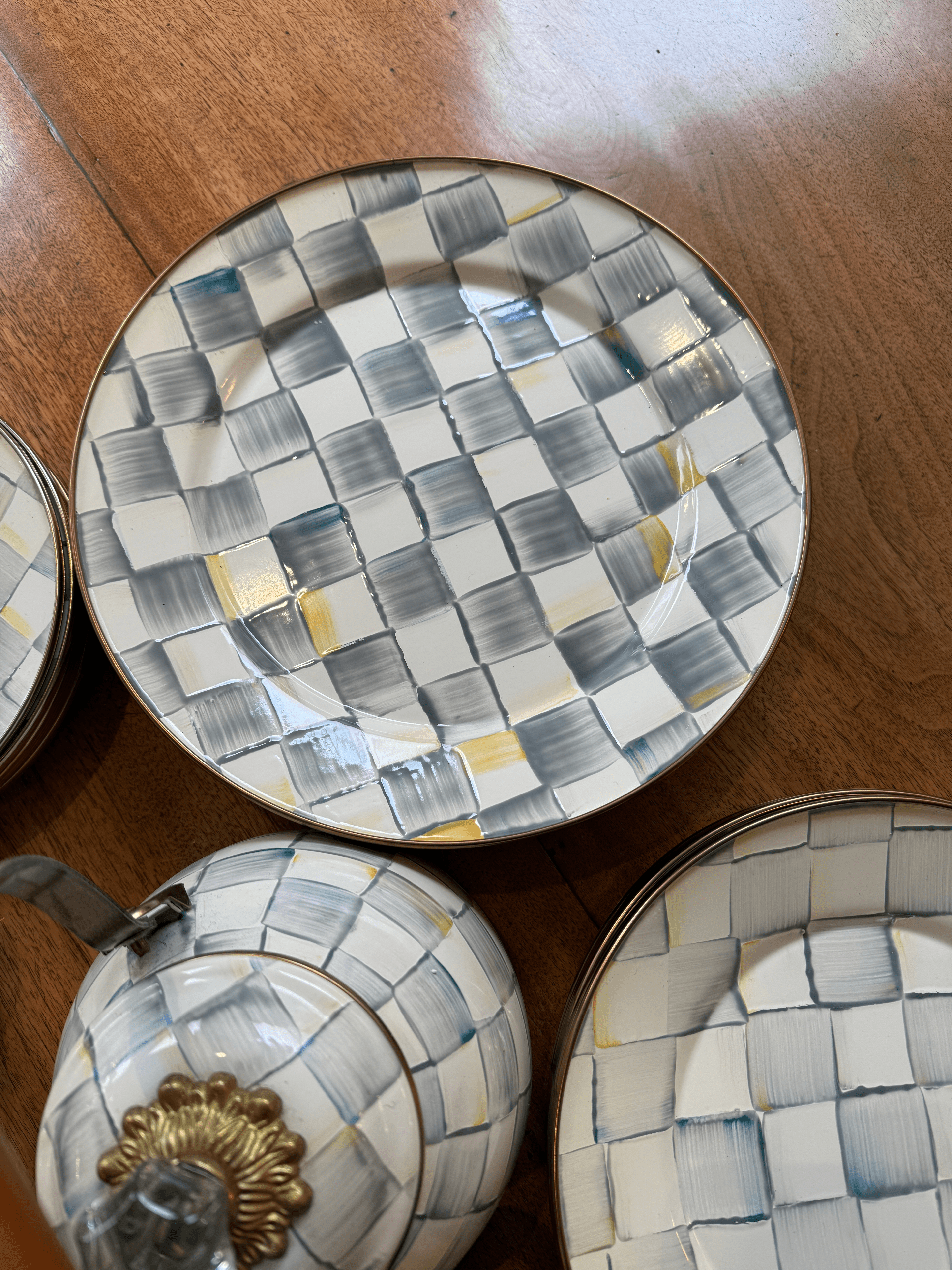 Mackenzie Childs Enamelware Sterling Check Dinnerware, Set of Twenty Nine - Thumbnail 5