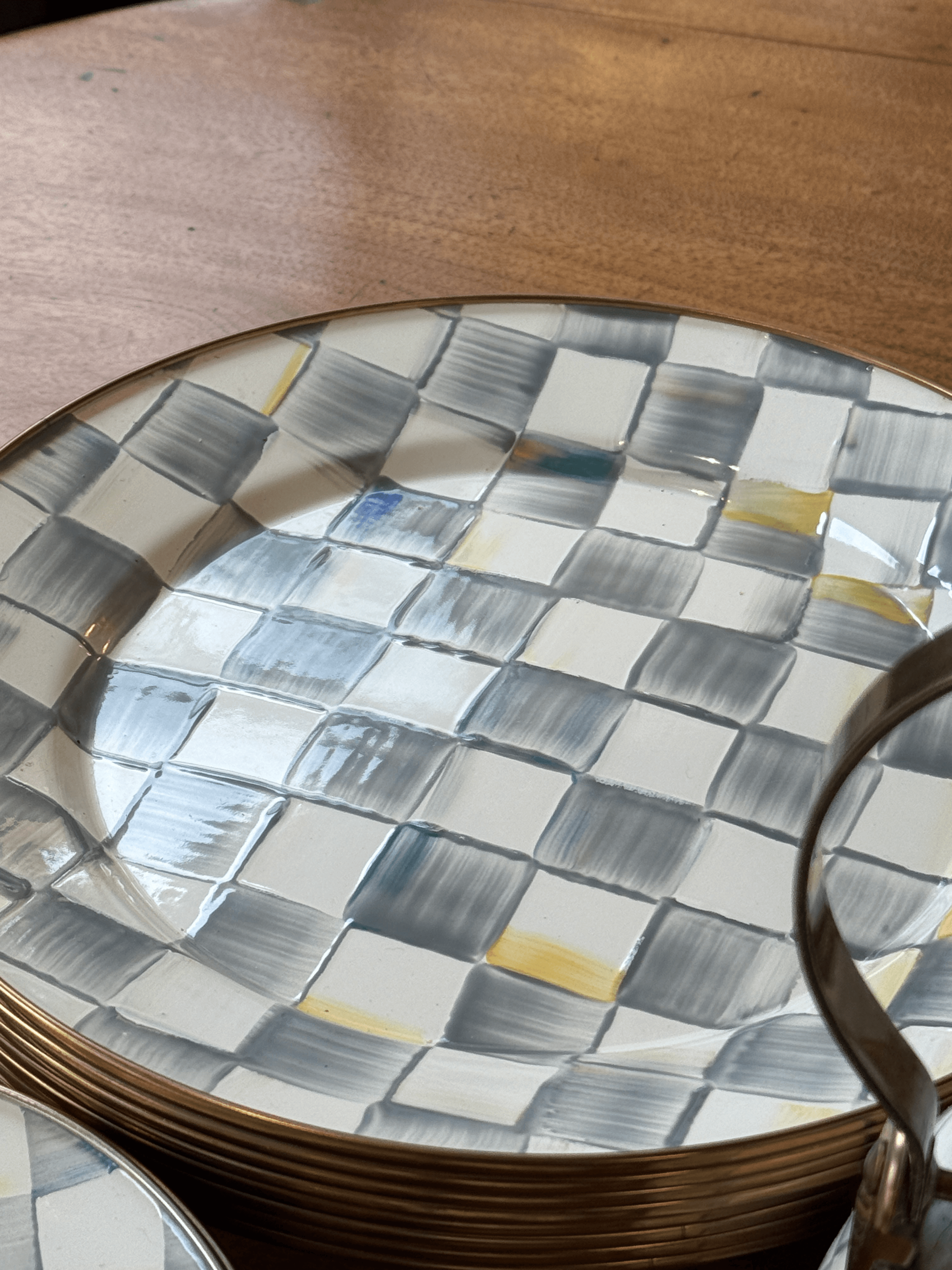 Mackenzie Childs Enamelware Sterling Check Dinnerware, Set of Twenty Nine - Thumbnail 9