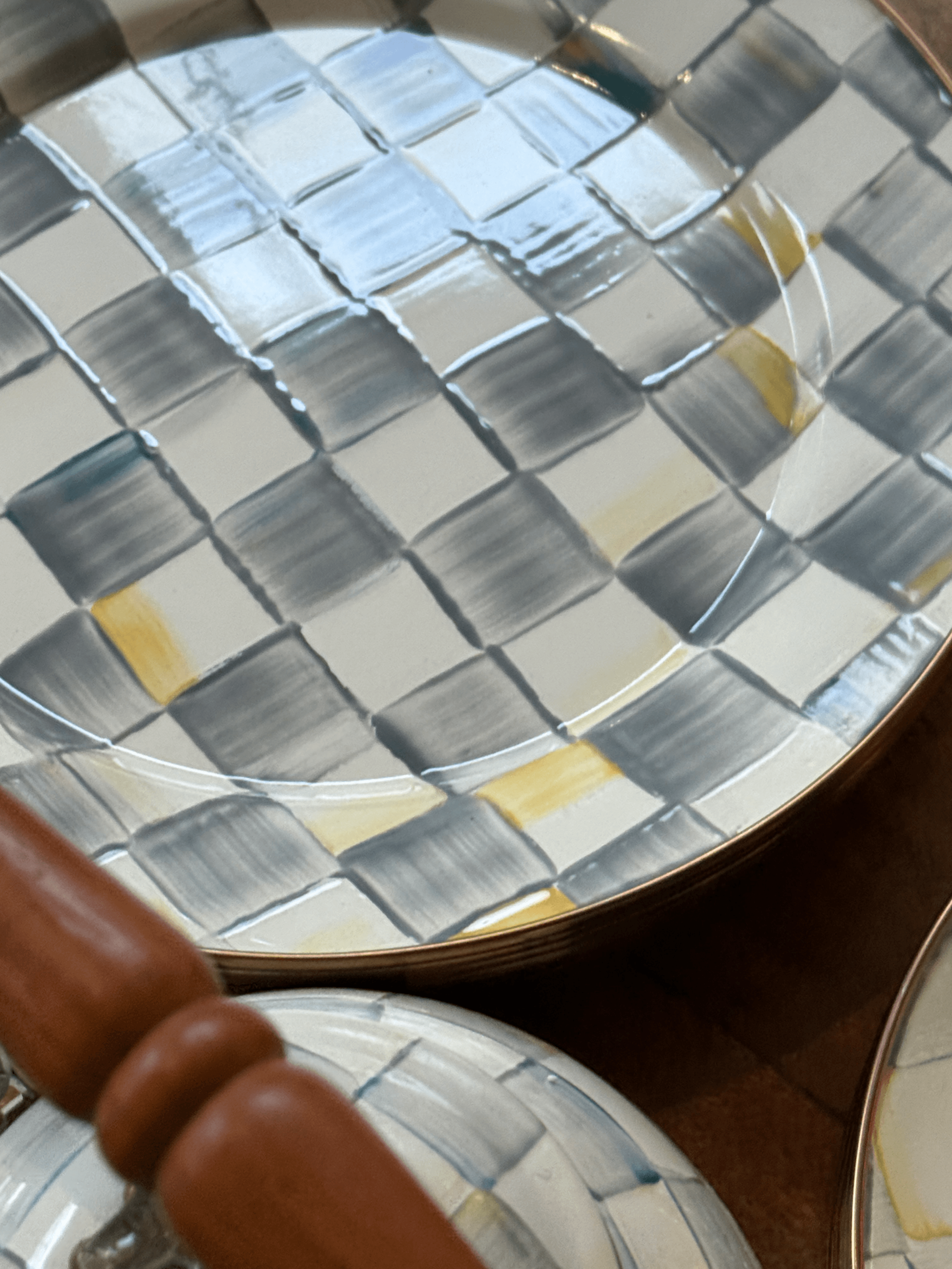 Mackenzie Childs Enamelware Sterling Check Dinnerware, Set of Twenty Nine - Thumbnail 6