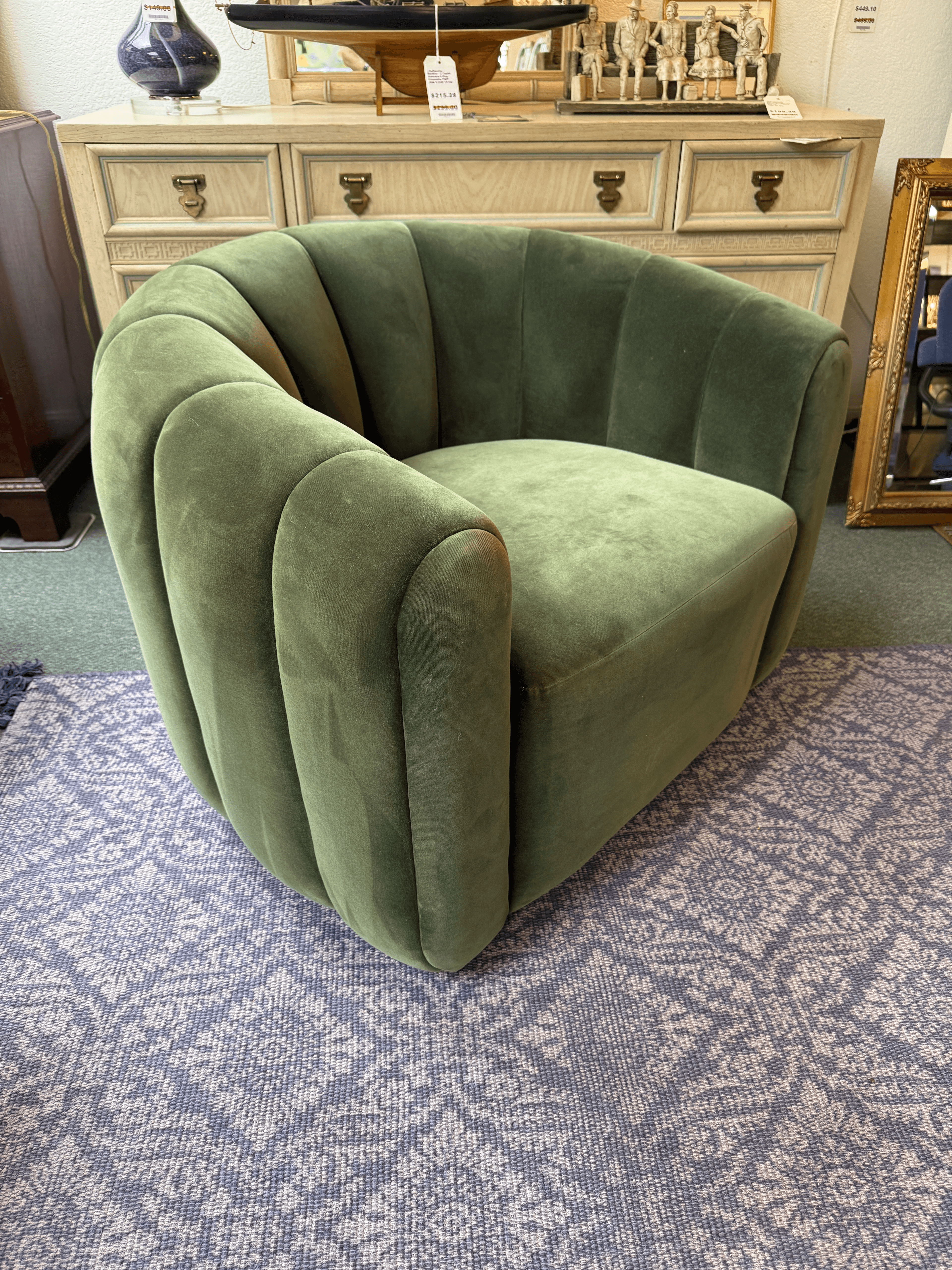 Vuue for Cb2 Fitz Modern Channeled Velvet Swivel Chair - Thumbnail 3