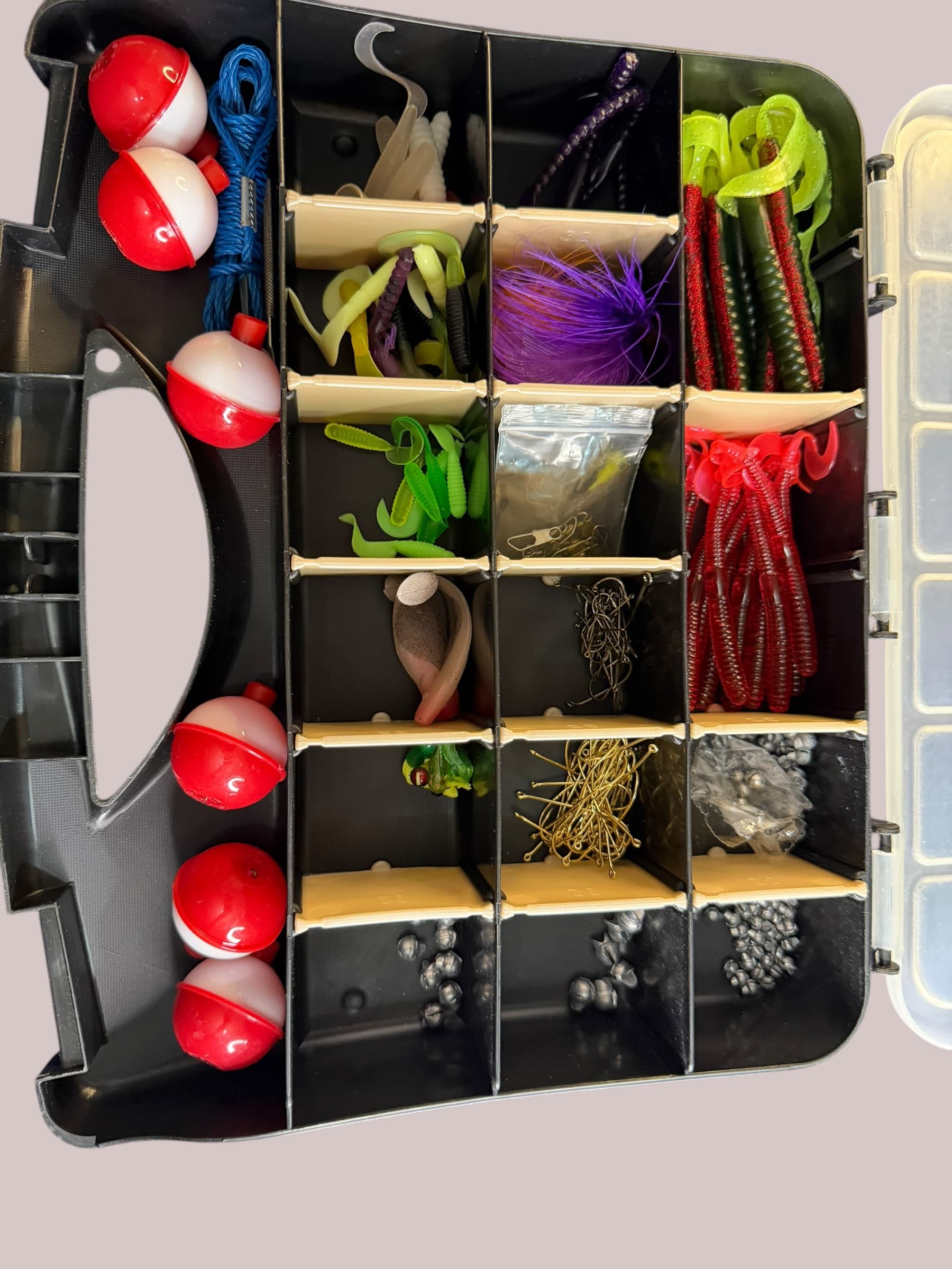 Fishing Tackle Box Kit Lot Worms Hooks Weights Bobbers Lures Used Loaded - Thumbnail 5