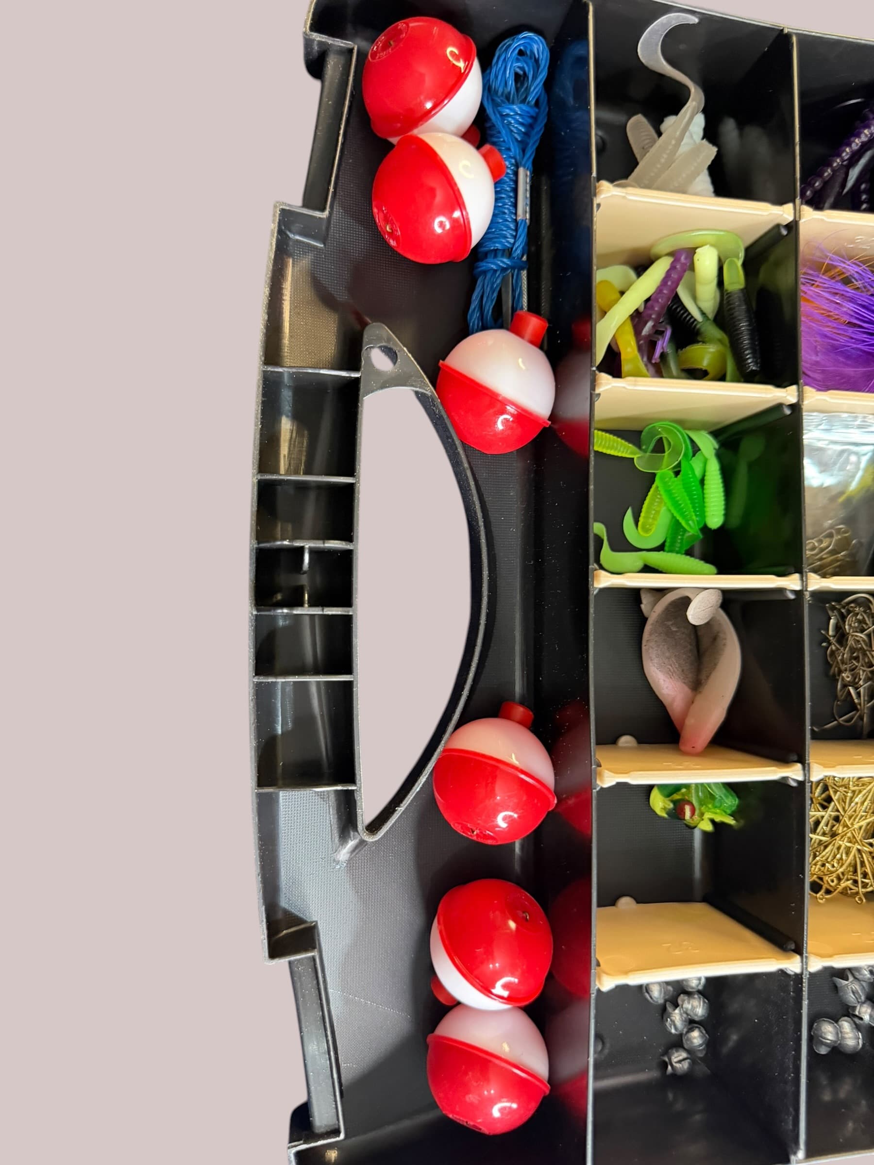 Fishing Tackle Box Kit Lot Worms Hooks Weights Bobbers Lures Used Loaded - Thumbnail 6