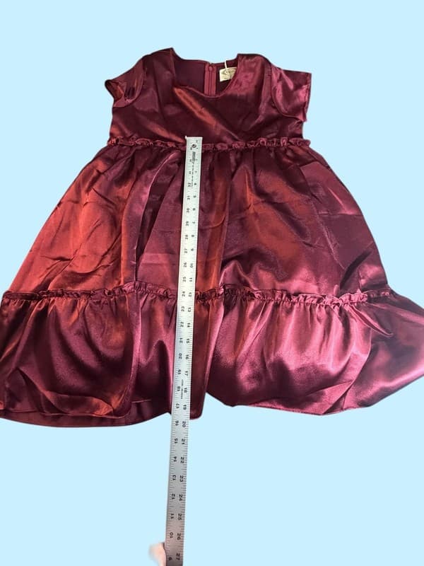 Joyfolie Lorelei Satin Tiered Ruffle Dress in Burgundy Size 12 - Thumbnail 11