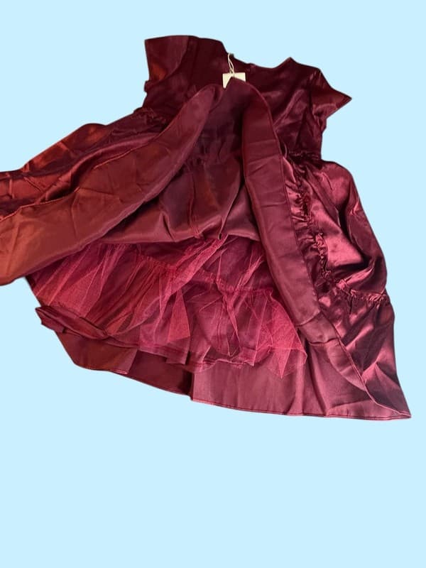 Joyfolie Lorelei Satin Tiered Ruffle Dress in Burgundy Size 12 - Thumbnail 6