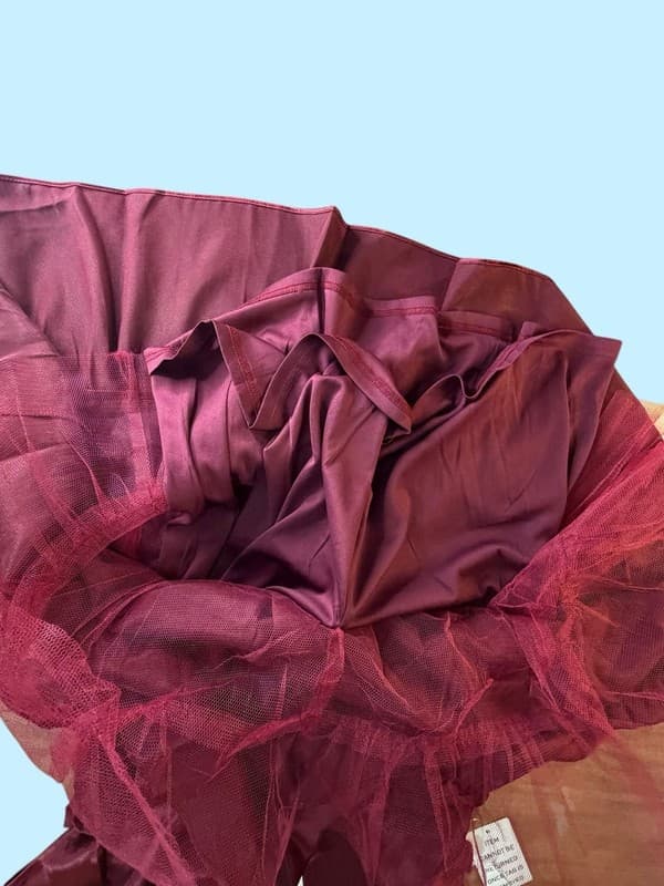 Joyfolie Lorelei Satin Tiered Ruffle Dress in Burgundy Size 12 - Thumbnail 9