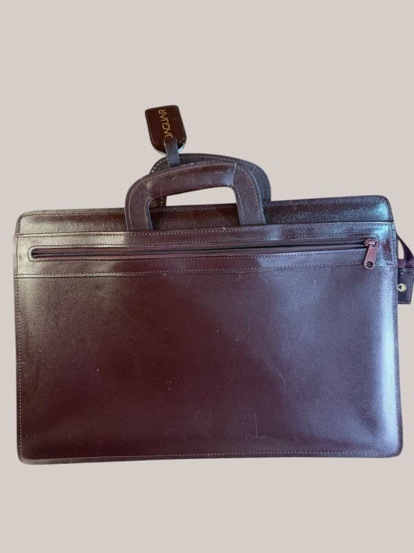 Jaguar Leather Portfolio Briefcase Document Bag Burgundy Gold Hardware - Image 1