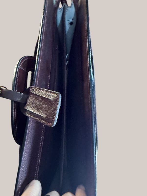 Jaguar Leather Portfolio Briefcase Document Bag Burgundy Gold Hardware - Thumbnail 2