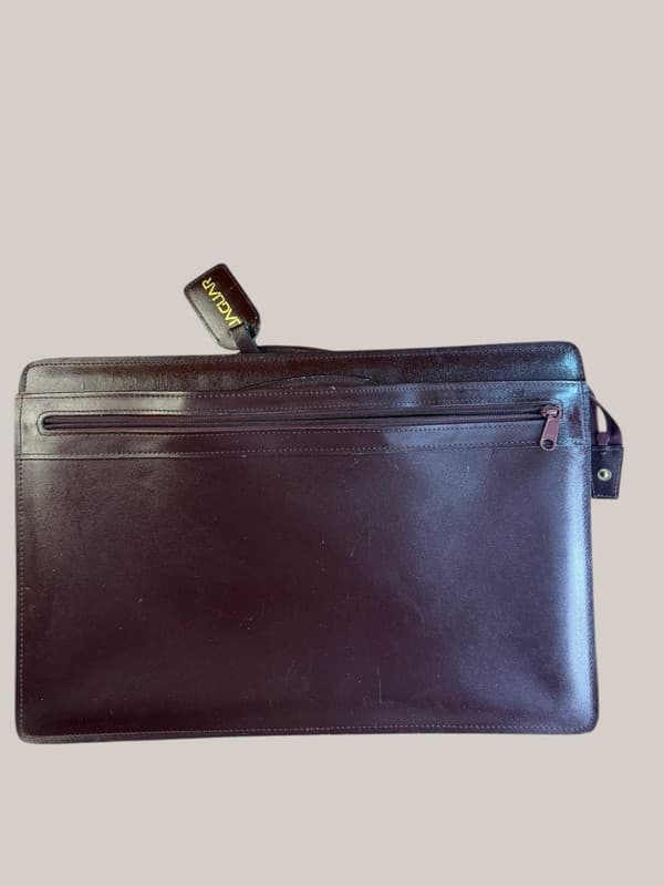 Jaguar Leather Portfolio Briefcase Document Bag Burgundy Gold Hardware - Thumbnail 3