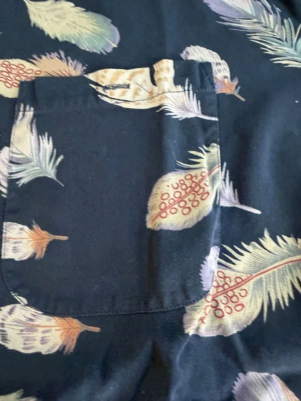 Paradise Coves 100% Silk Black Feather Print Hawaiian Short Sleeve Shirt XL - Thumbnail 6