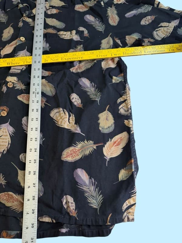 Paradise Coves 100% Silk Black Feather Print Hawaiian Short Sleeve Shirt XL - Thumbnail 5