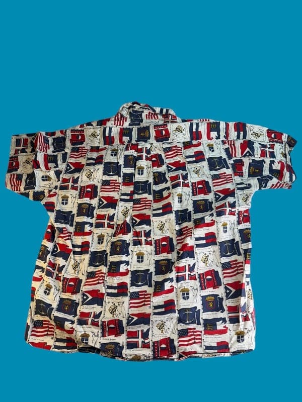 Vintage Canterbury Clothiers Nautical Marine Flag All Over Print Button Shirt XL - Thumbnail 2