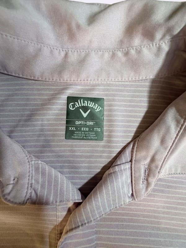 Callaway Opti-Dri Mens XXL Purple White Striped Short Sleeve Golf Polo Shirt - Thumbnail 3
