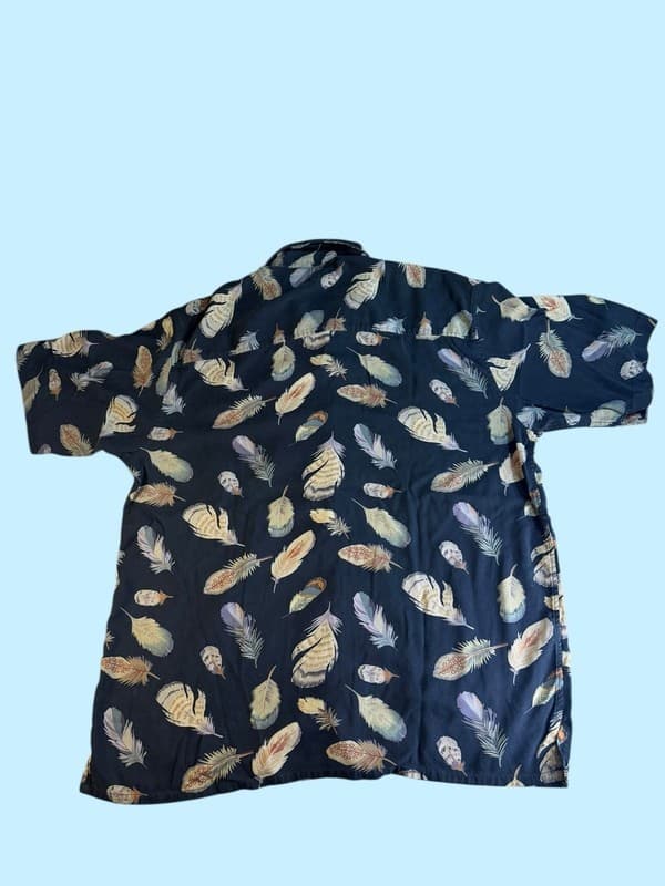Paradise Coves 100% Silk Black Feather Print Hawaiian Short Sleeve Shirt XL - Thumbnail 2