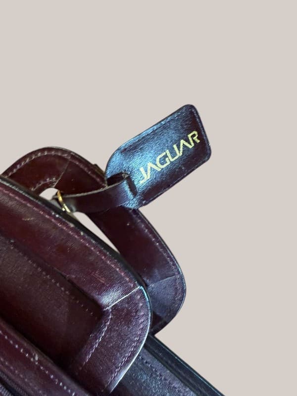 Jaguar Leather Portfolio Briefcase Document Bag Burgundy Gold Hardware - Thumbnail 4