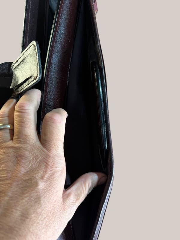 Jaguar Leather Portfolio Briefcase Document Bag Burgundy Gold Hardware - Thumbnail 11