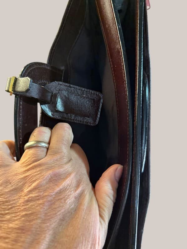 Jaguar Leather Portfolio Briefcase Document Bag Burgundy Gold Hardware - Thumbnail 5