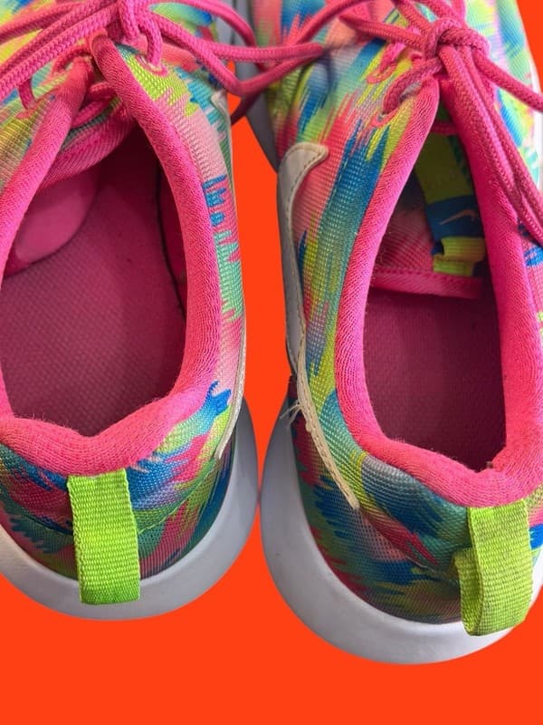 Nike Roshe One Print GS Pink Blast Electric Green Multi-Color 677784-607 - Thumbnail 6