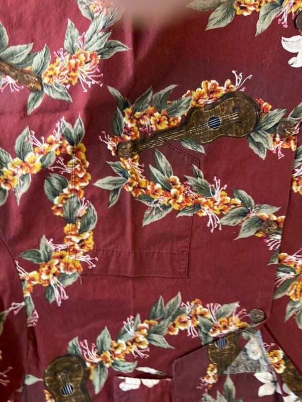 Vintage Bishop St. Apparel Men's XL Hawaiian Shirt Ukulele Floral Print Red - Thumbnail 5